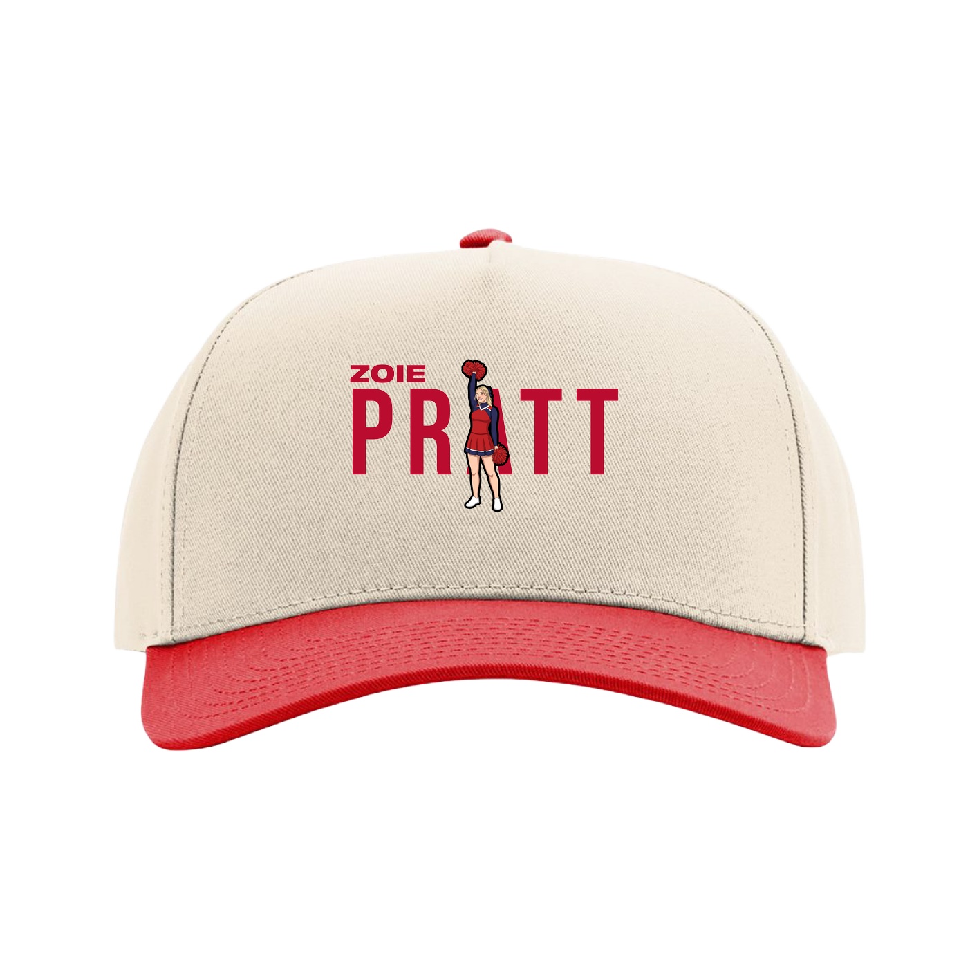 Full Fabric Five-Panel Champ Cap — Player Name in Cream/Red
