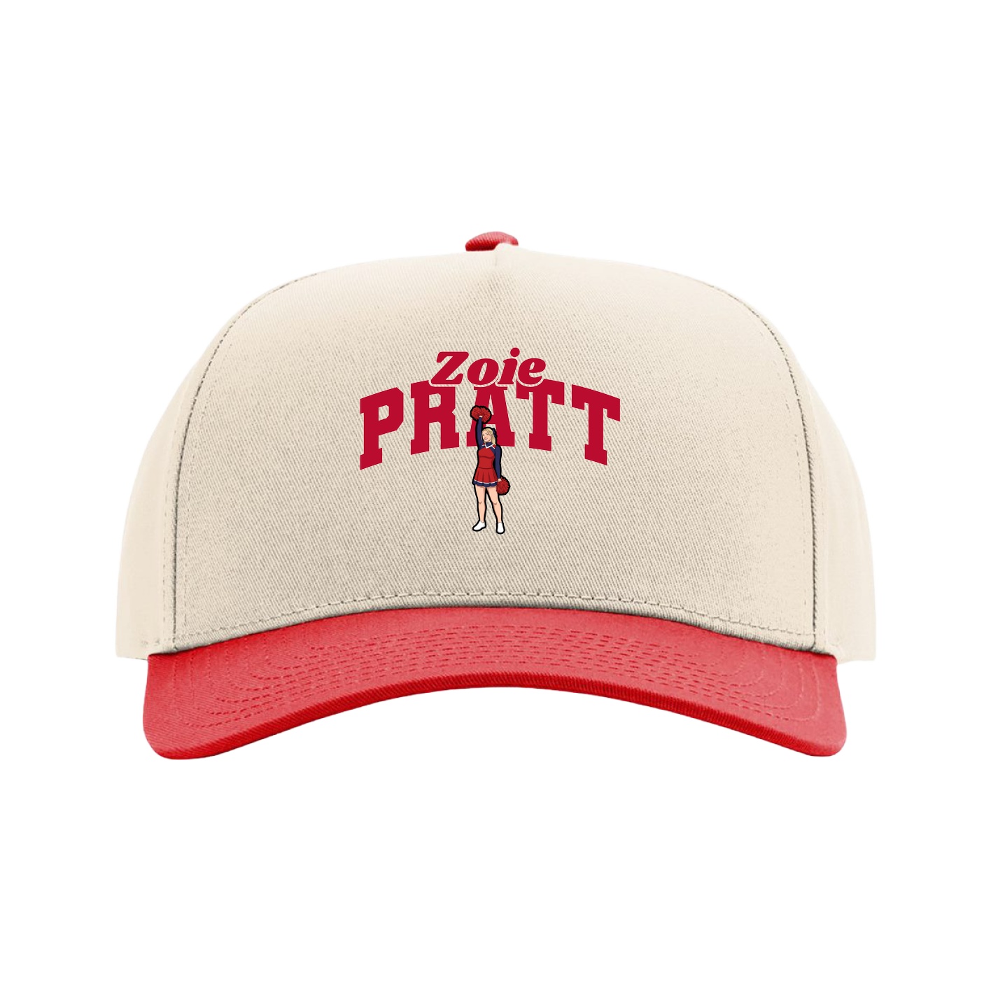 Full Fabric Five-Panel Champ Cap — Signature Arch in Cream/Red