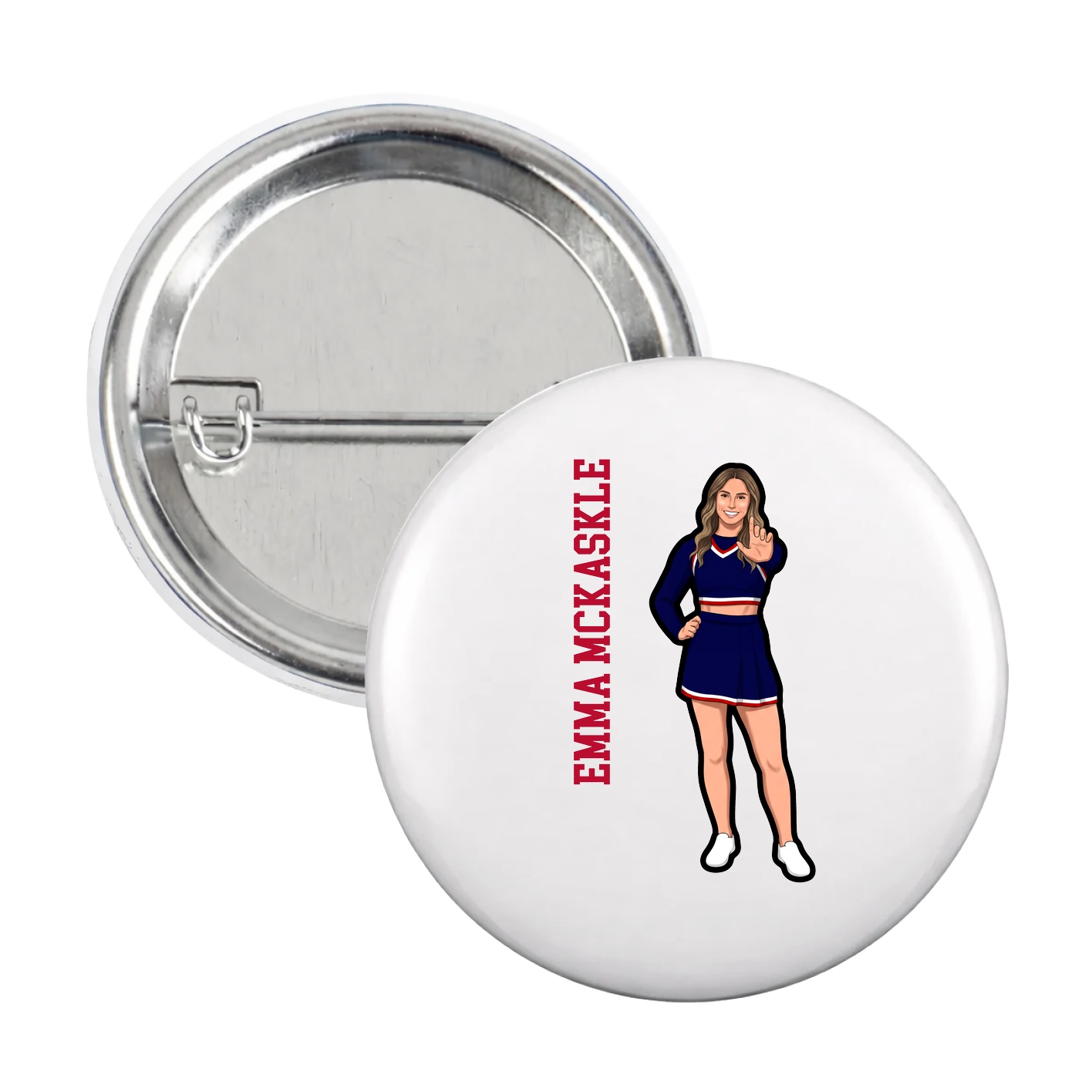 Game Day Button — Name Vertical in White