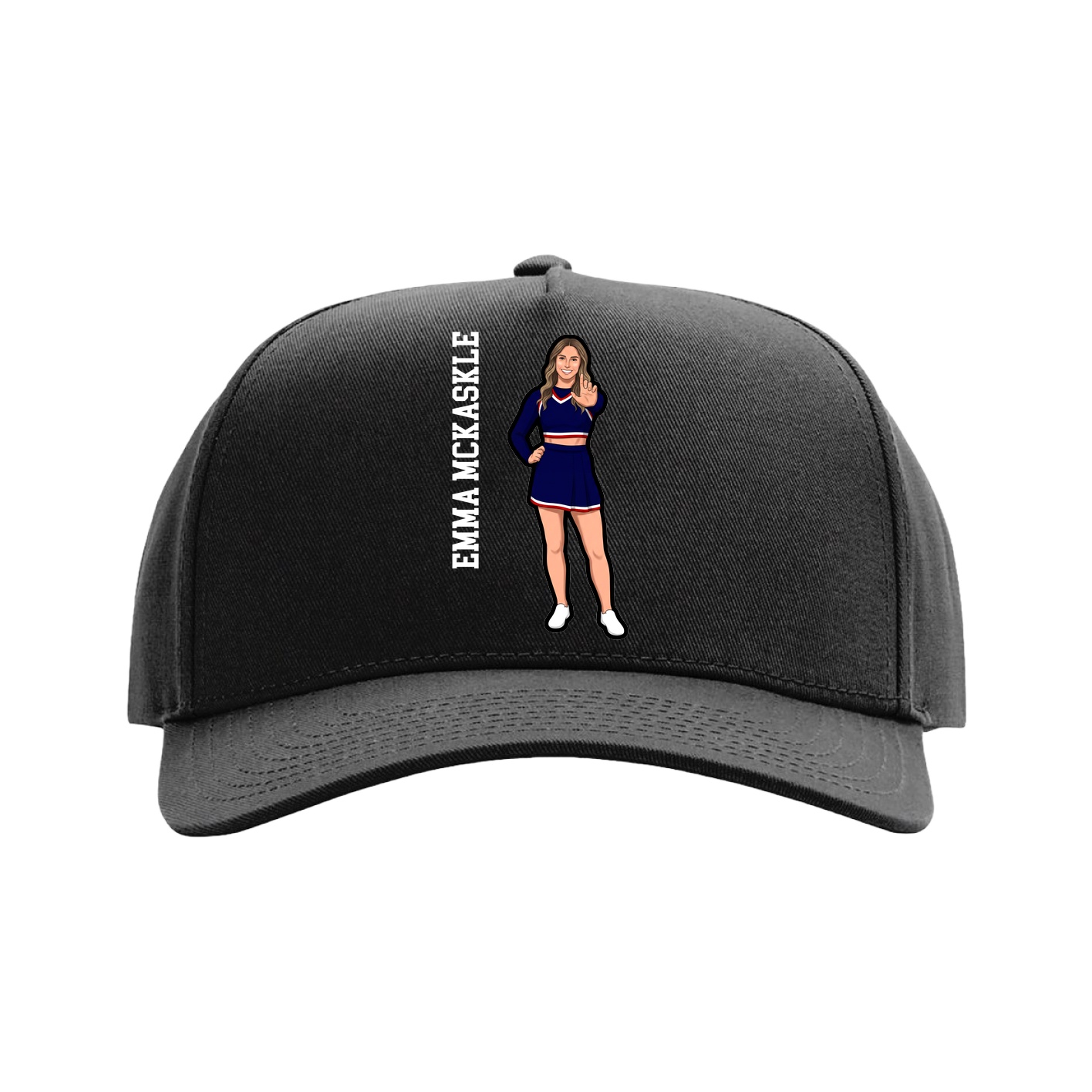 Full Fabric Five-Panel Champ Cap — Name Vertical in Black