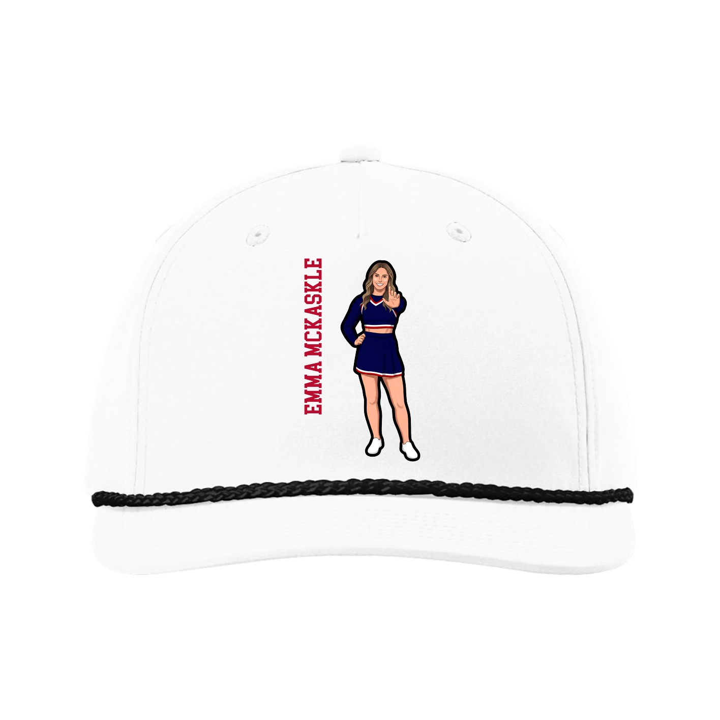 Five-Panel Classic Rope Cap — Name Vertical in White