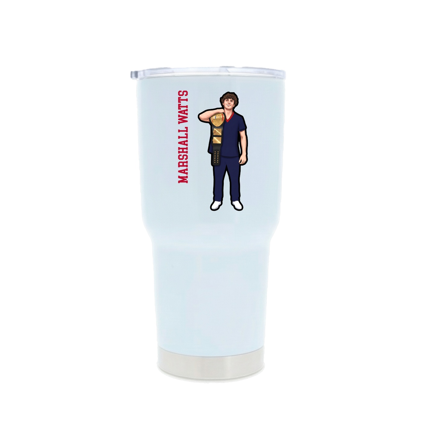 30oz Stainless Steel Tumbler — Name Vertical in White