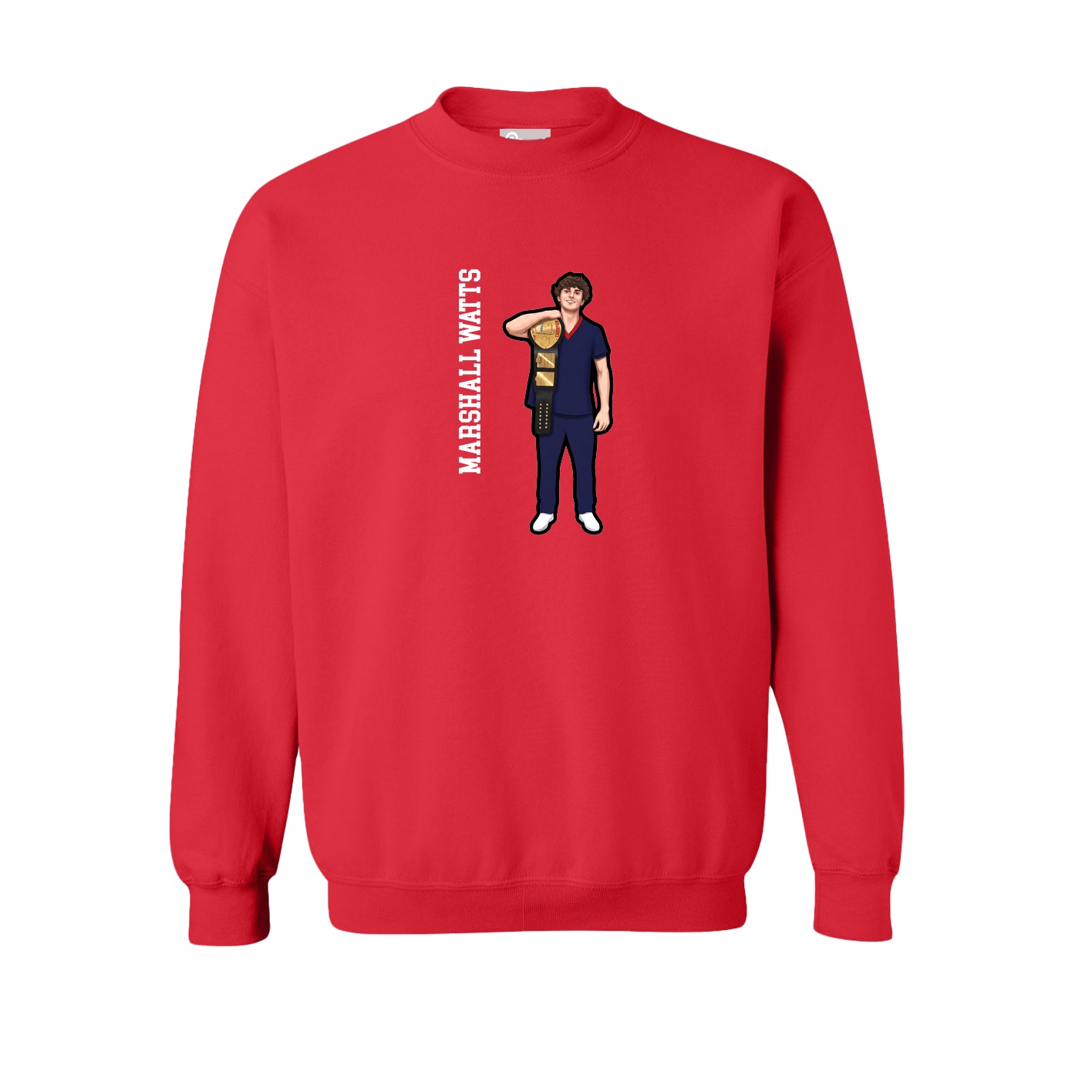 Fleece Crew — Name Vertical in Red