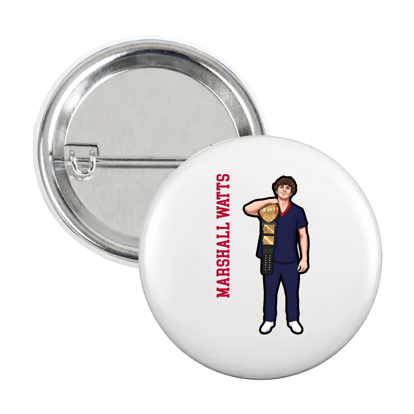 Game Day Button — Name Vertical in White