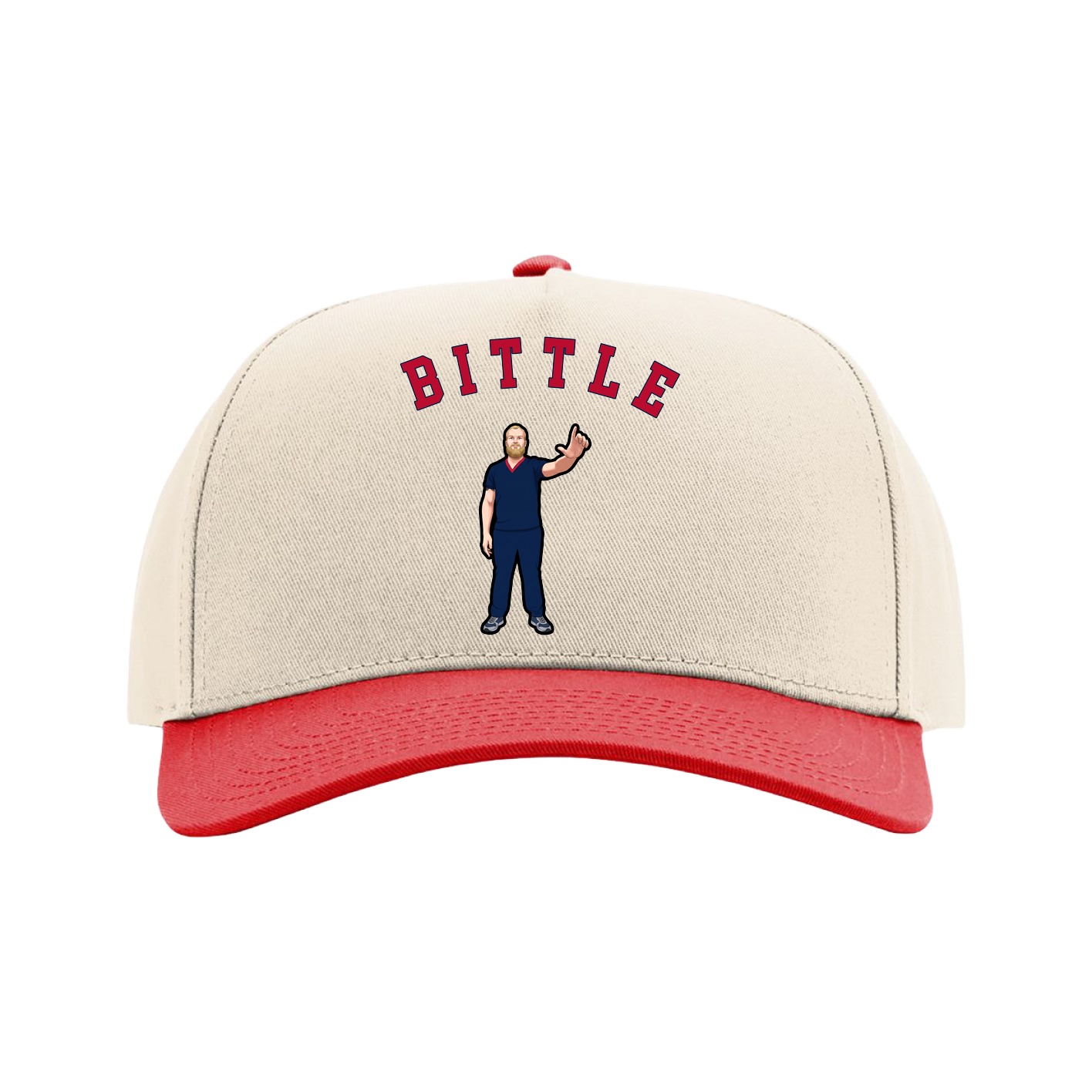 Full Fabric Five-Panel Champ Cap — Shirsey Arch in Cream/Red
