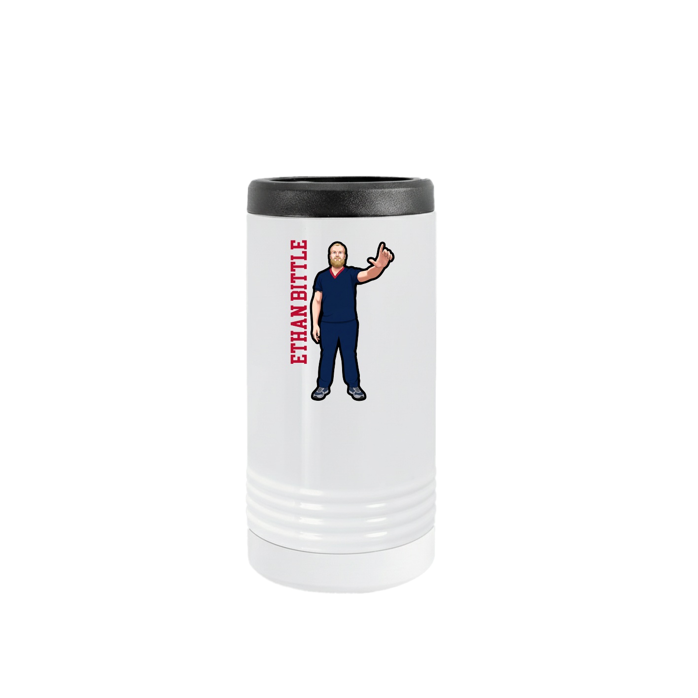 Slim Beverage Holder — Name Vertical in White