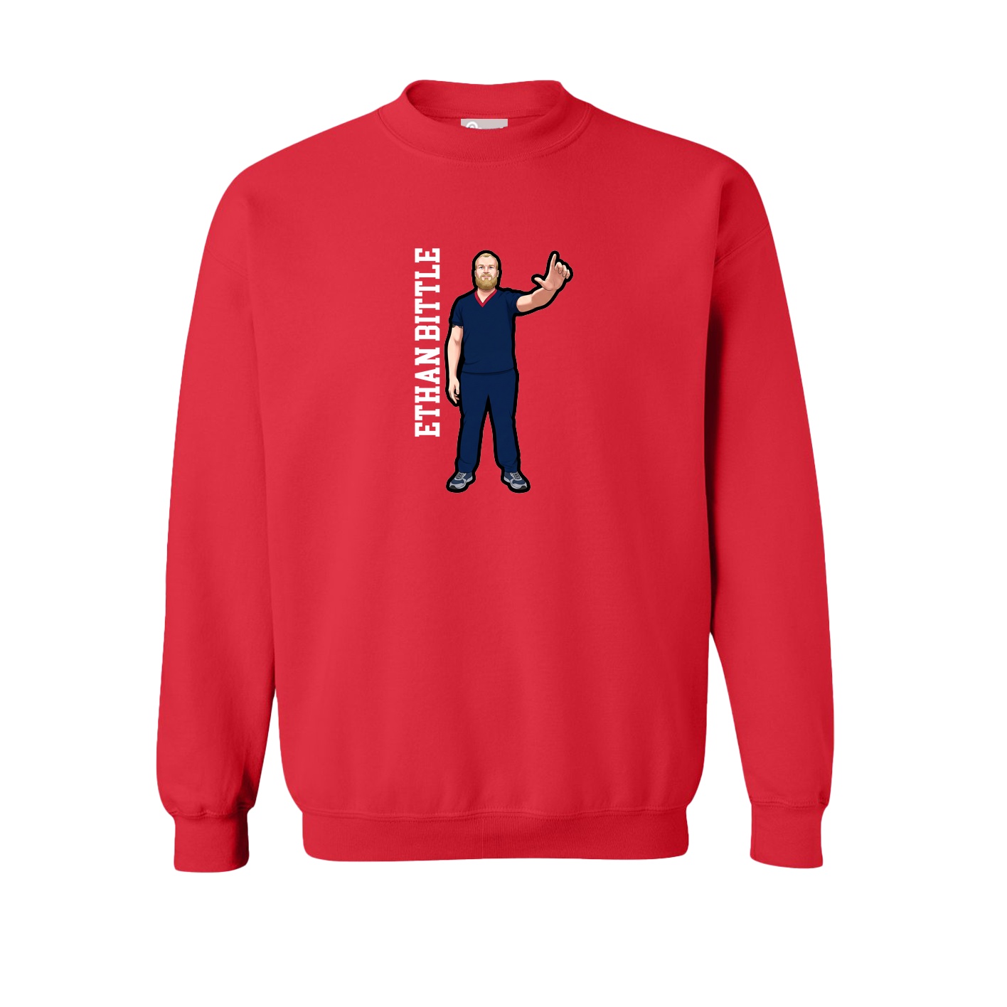 Fleece Crew — Name Vertical in Red