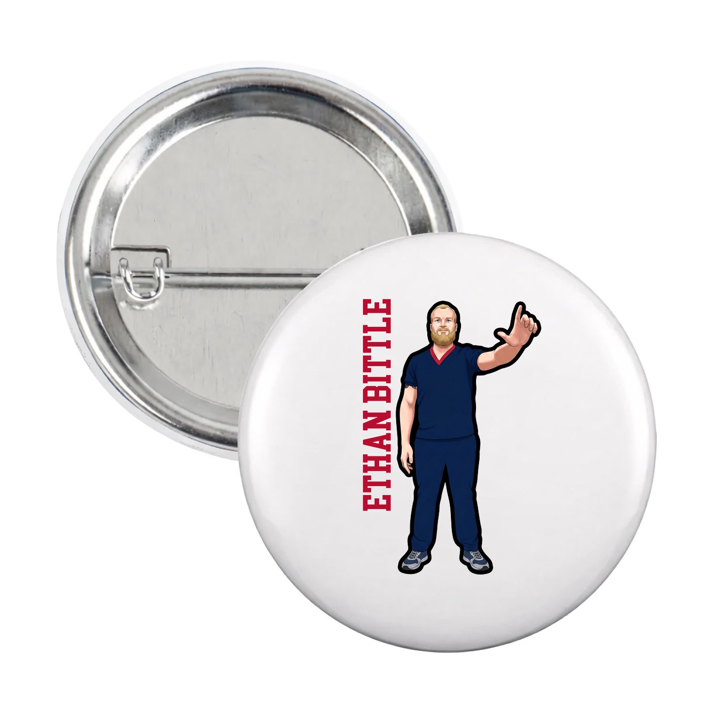 Game Day Button — Name Vertical in White