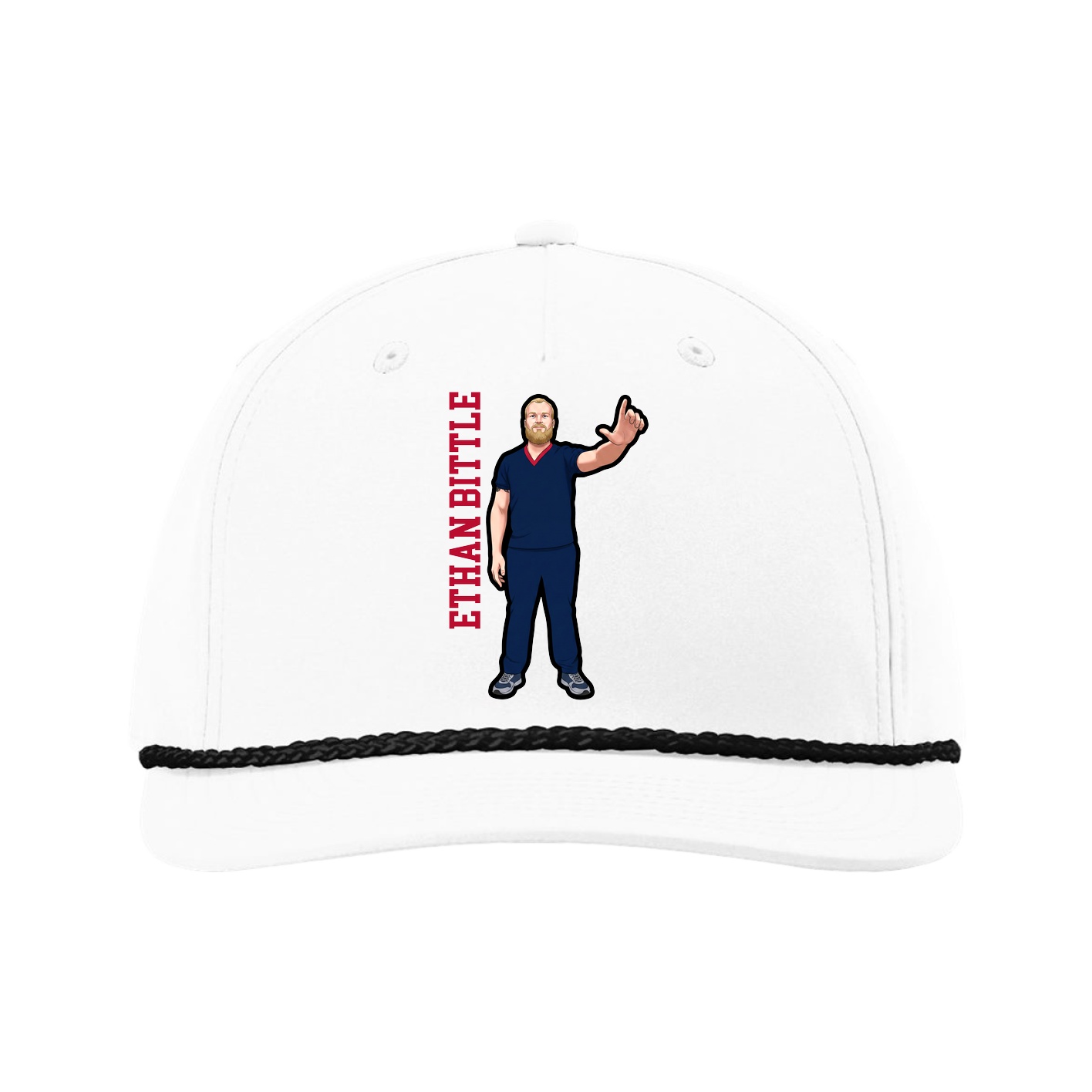 Five-Panel Classic Rope Cap — Name Vertical in White