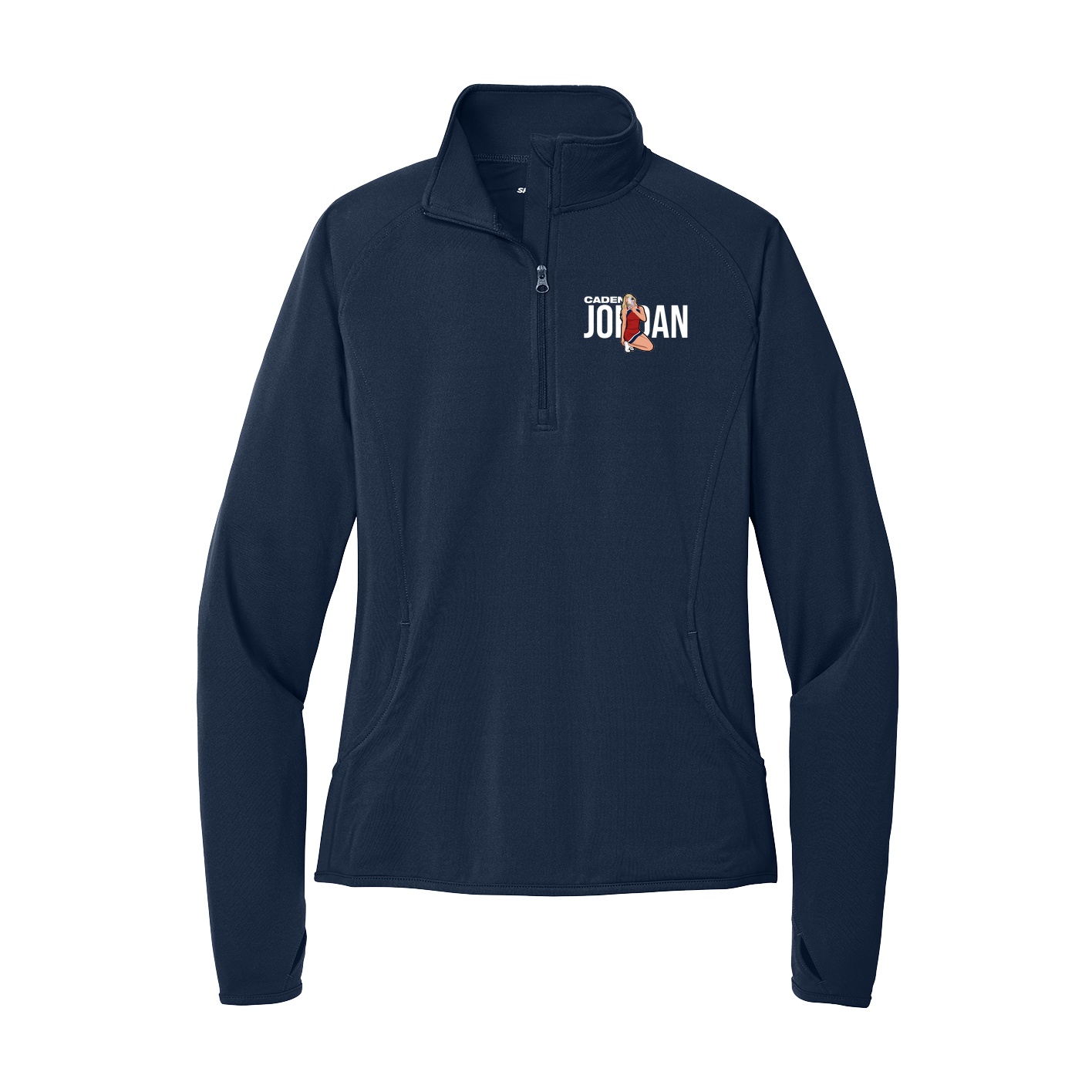 Women's Q-Zip Pullover — Player Name in Navy