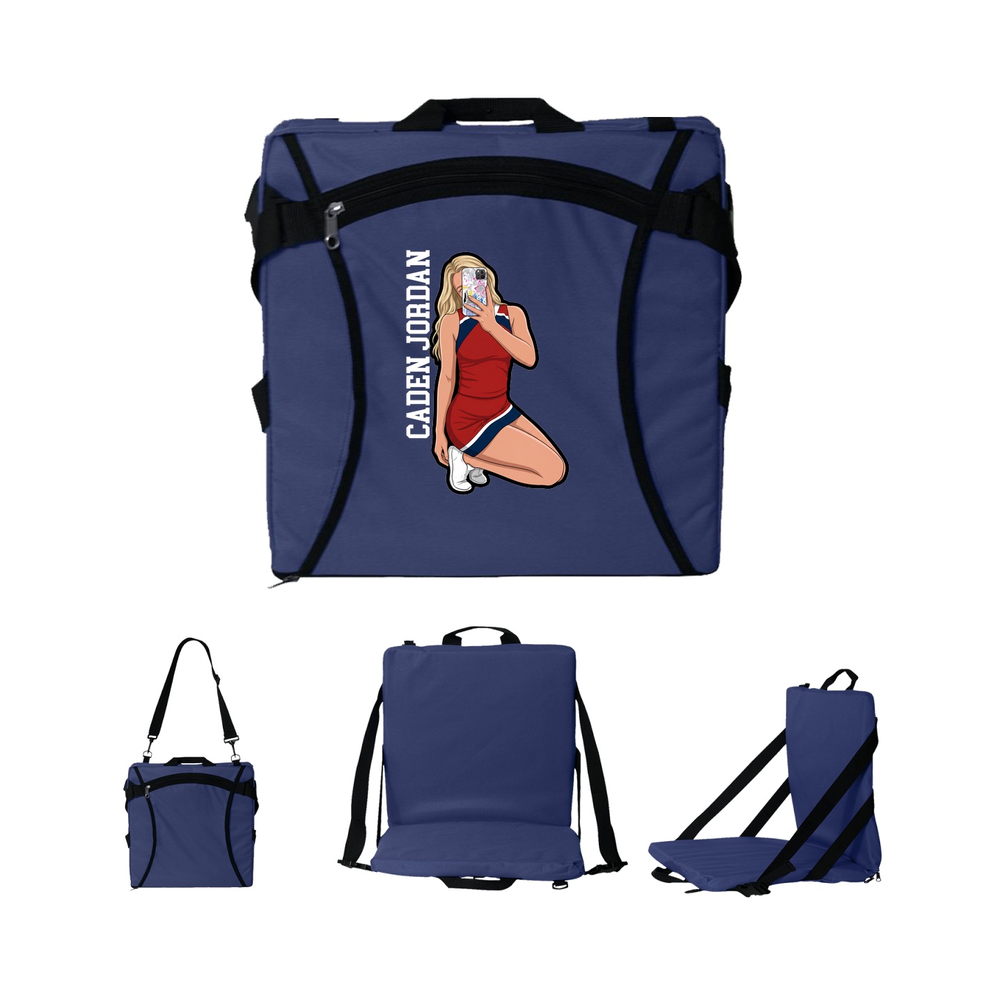 Folding Stadium Seat — Name Vertical in Navy