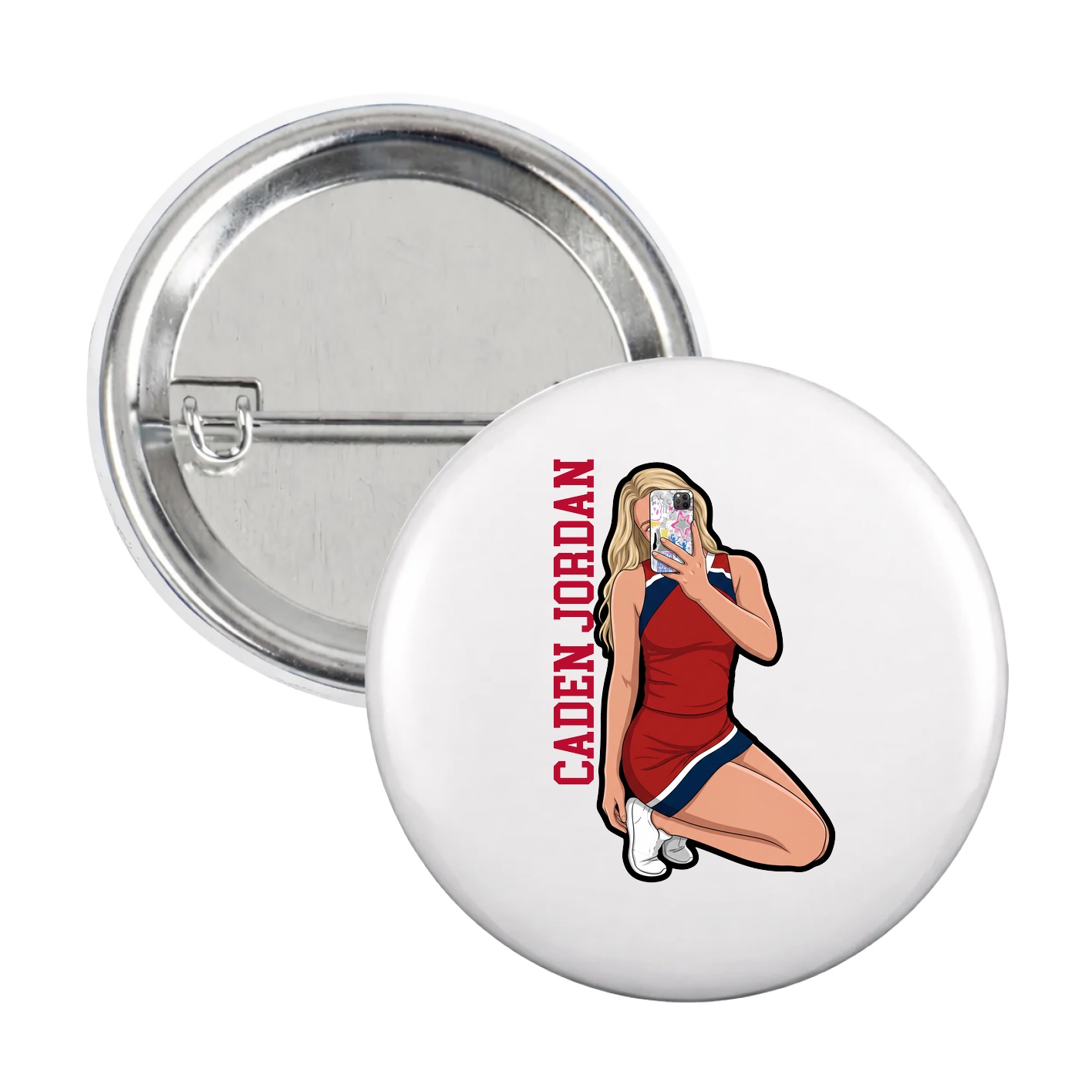 Game Day Button — Name Vertical in White