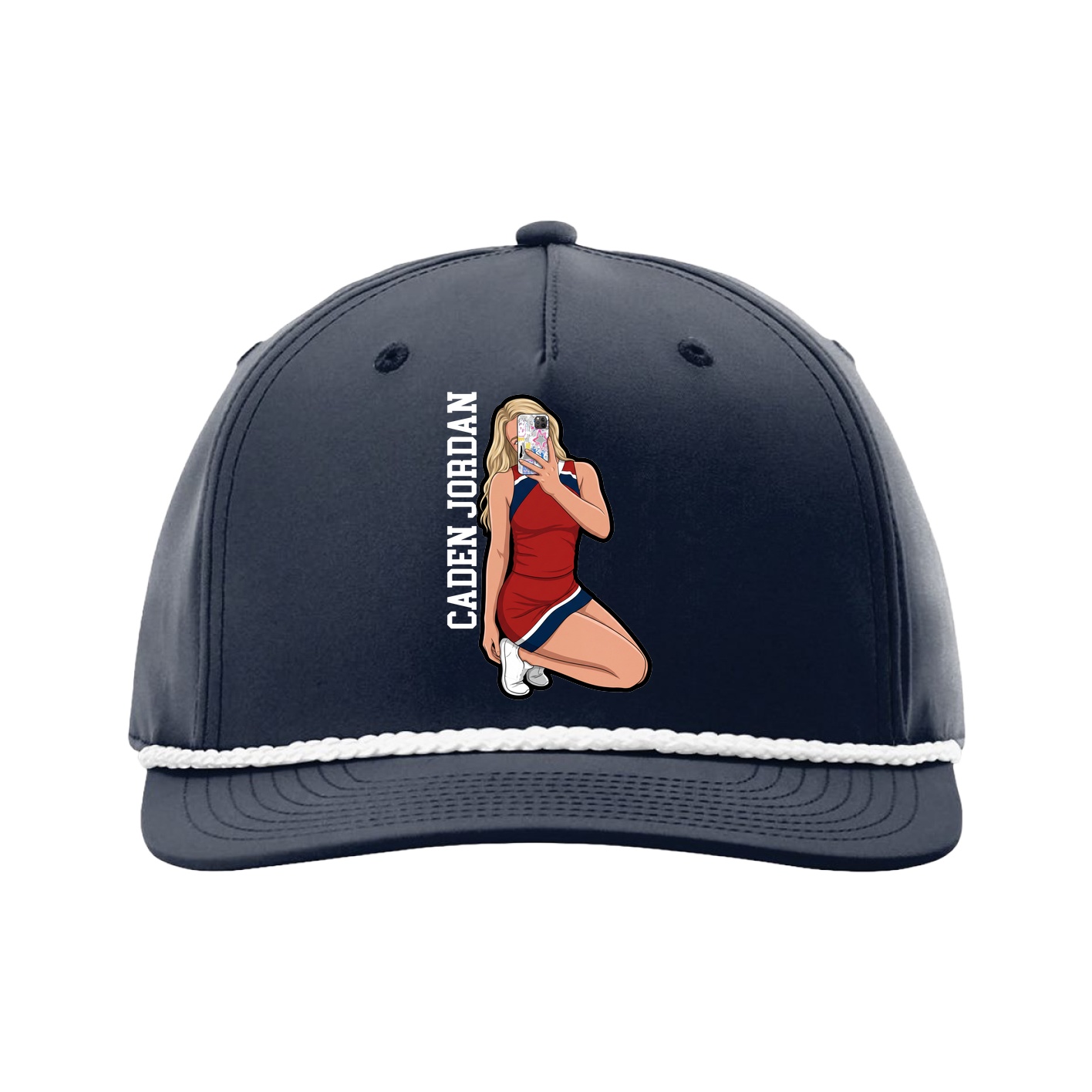 Five-Panel Classic Rope Cap — Name Vertical in Navy