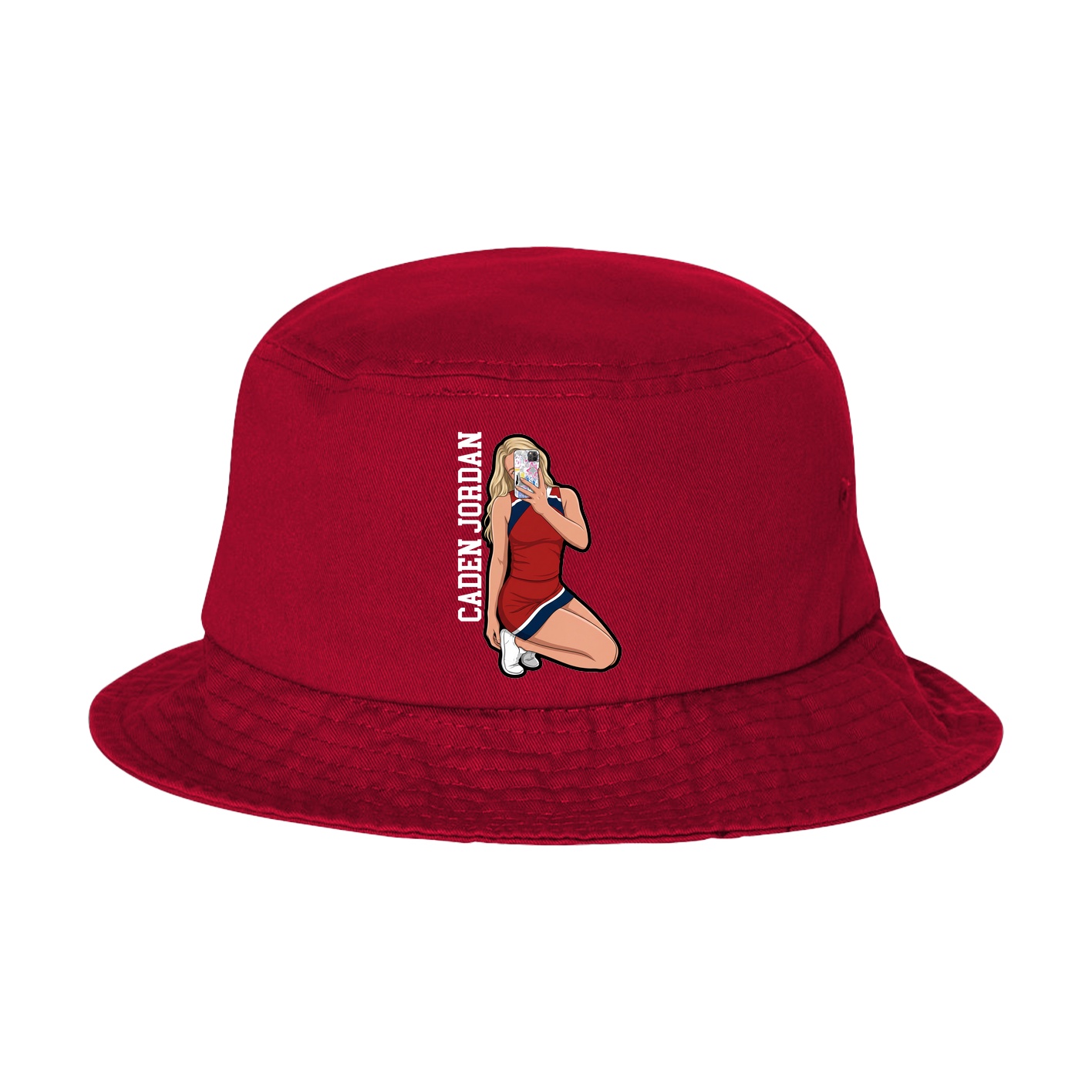 Bucket Cap — Name Vertical in Red