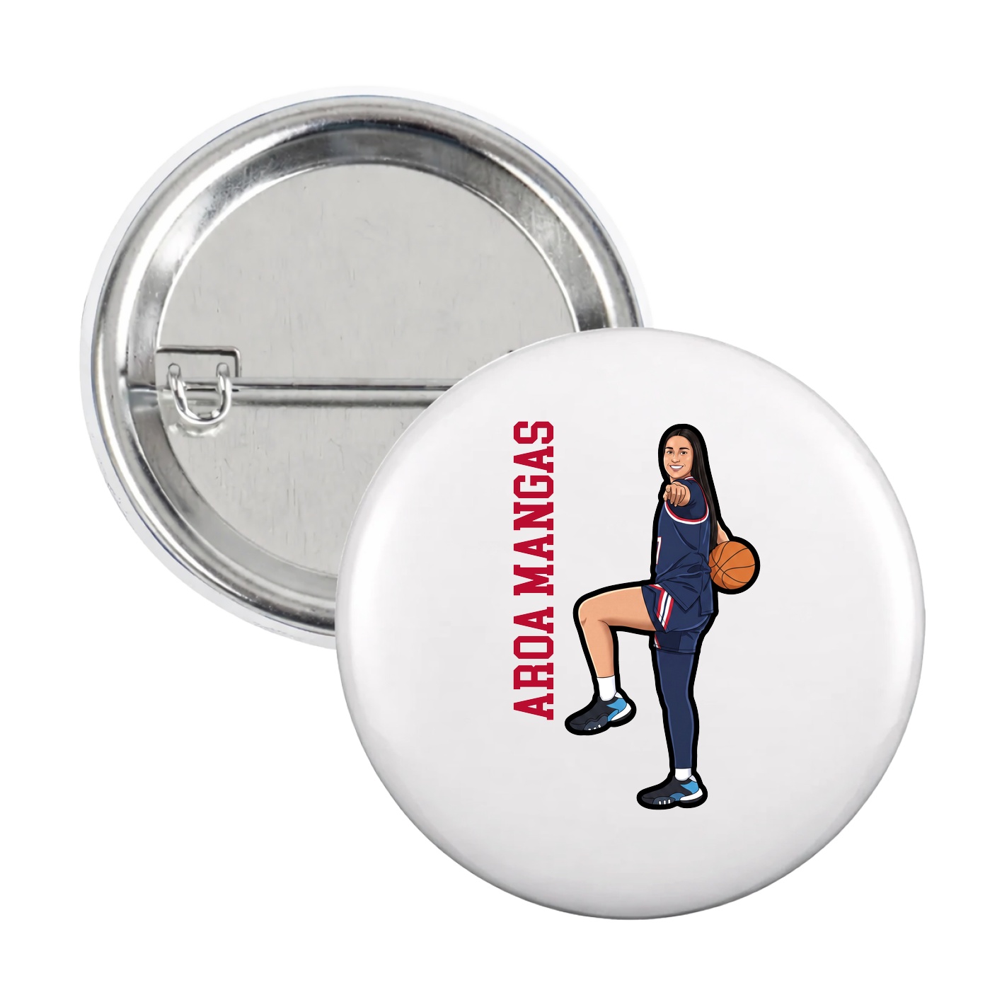 Game Day Button — Name Vertical in White