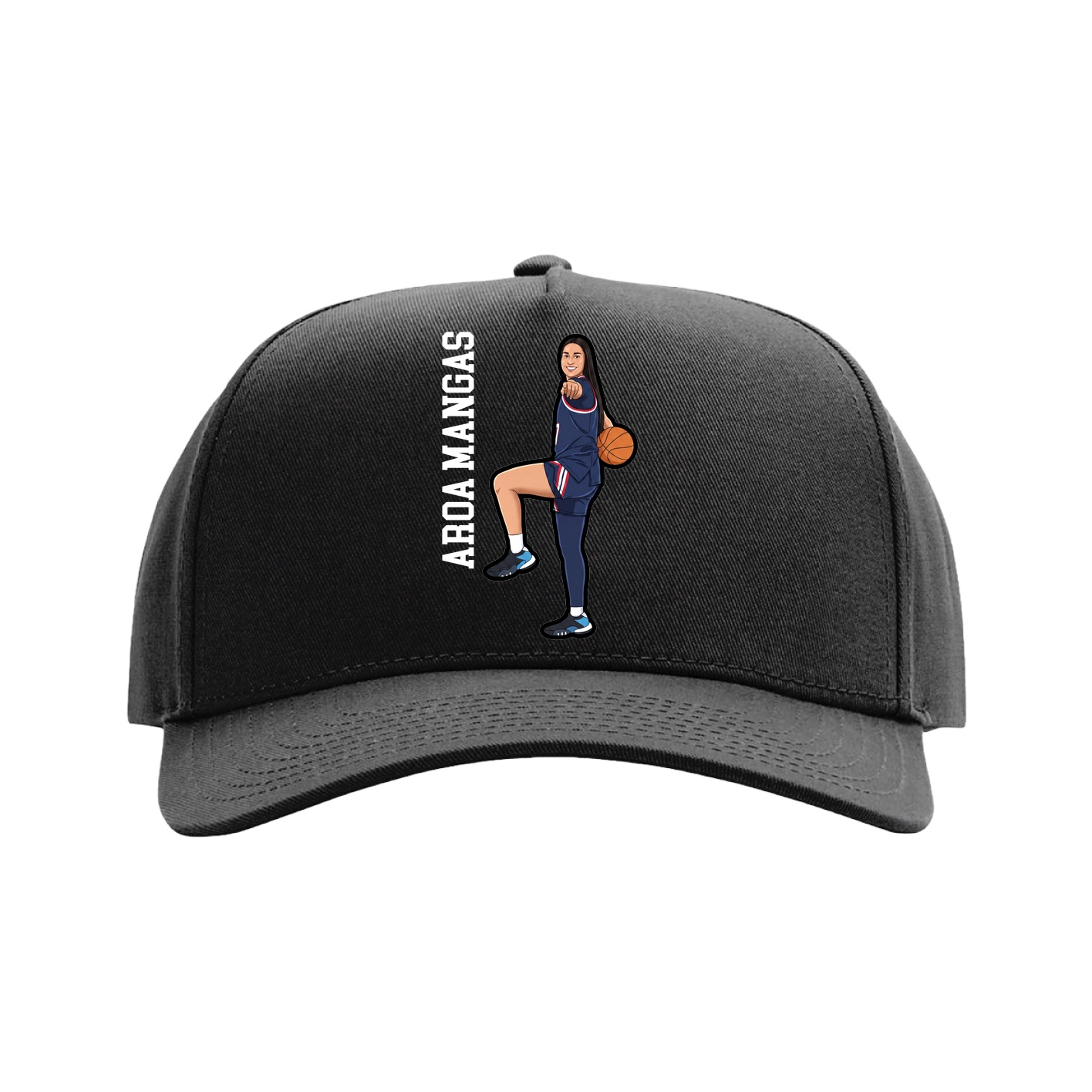 Full Fabric Five-Panel Champ Cap — Name Vertical in Black