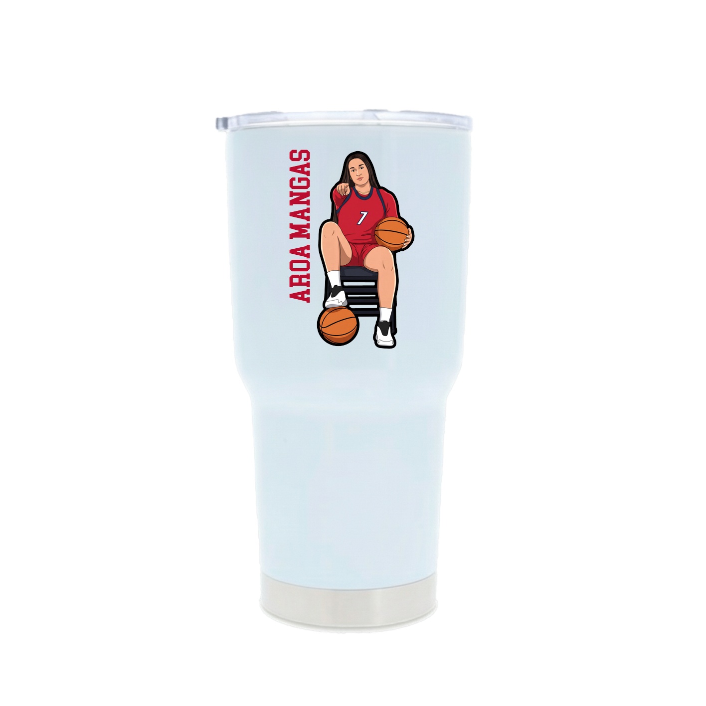 30oz Stainless Steel Tumbler — Name Vertical in White