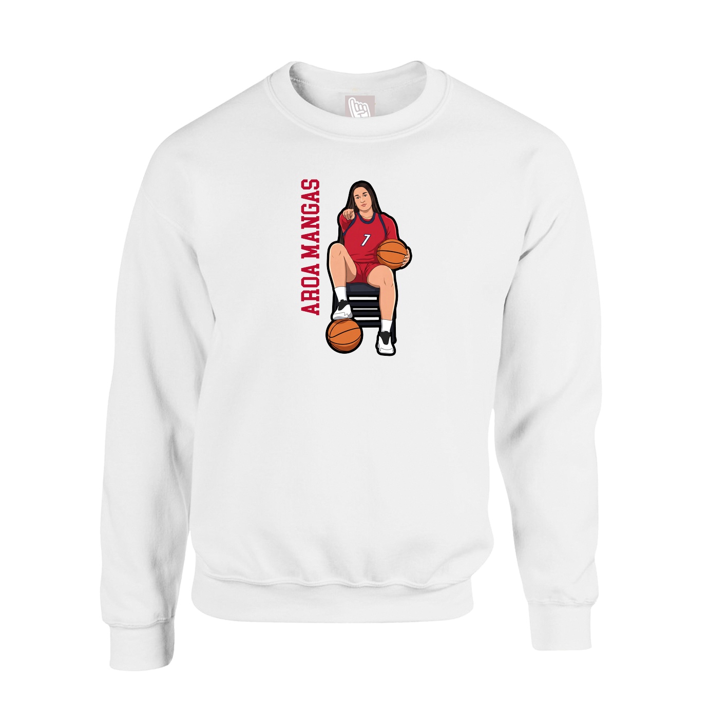 Fleece Crew — Name Vertical in White