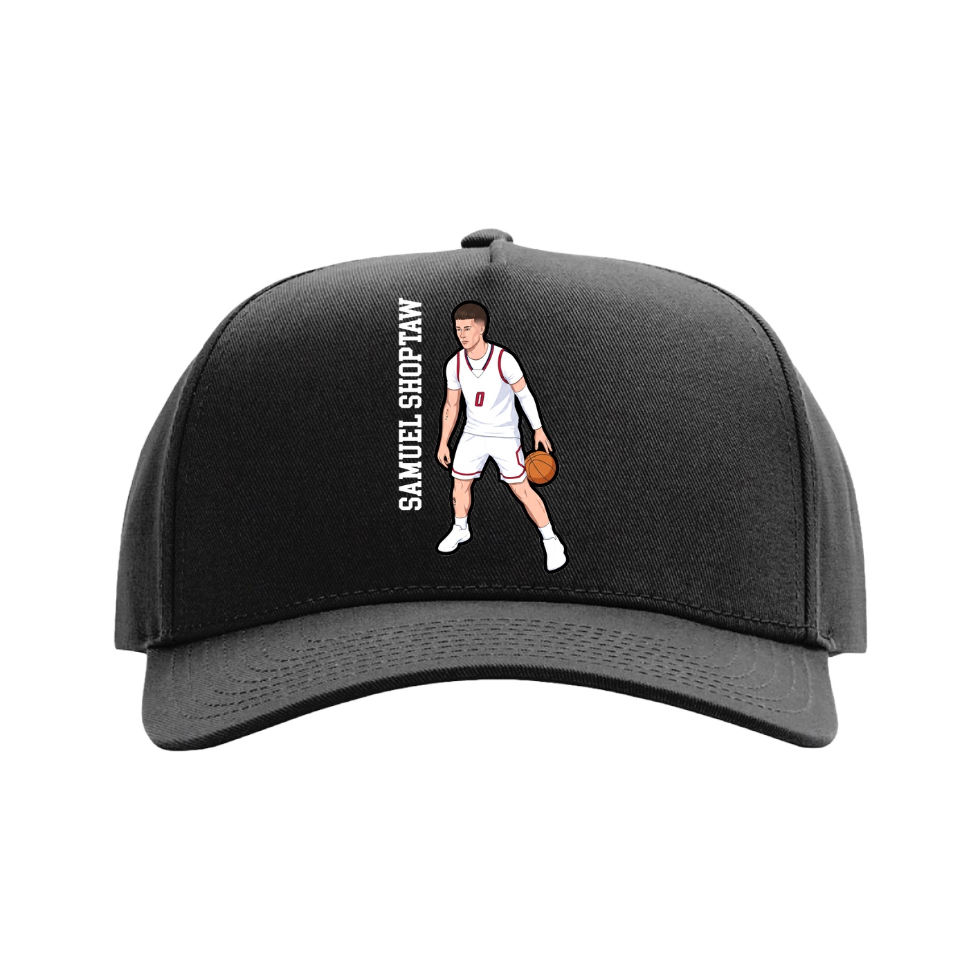 Full Fabric Five-Panel Champ Cap — Name Vertical in Black