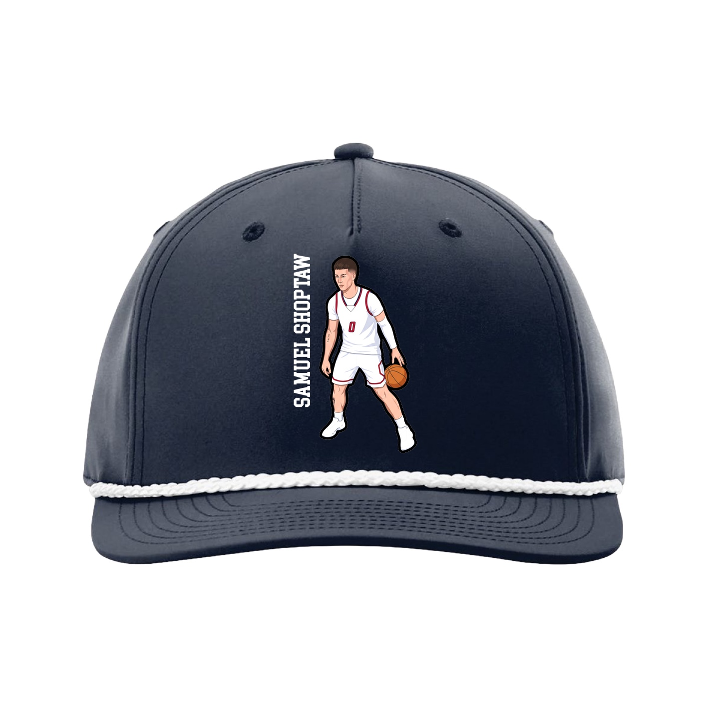 Five-Panel Classic Rope Cap — Name Vertical in Navy