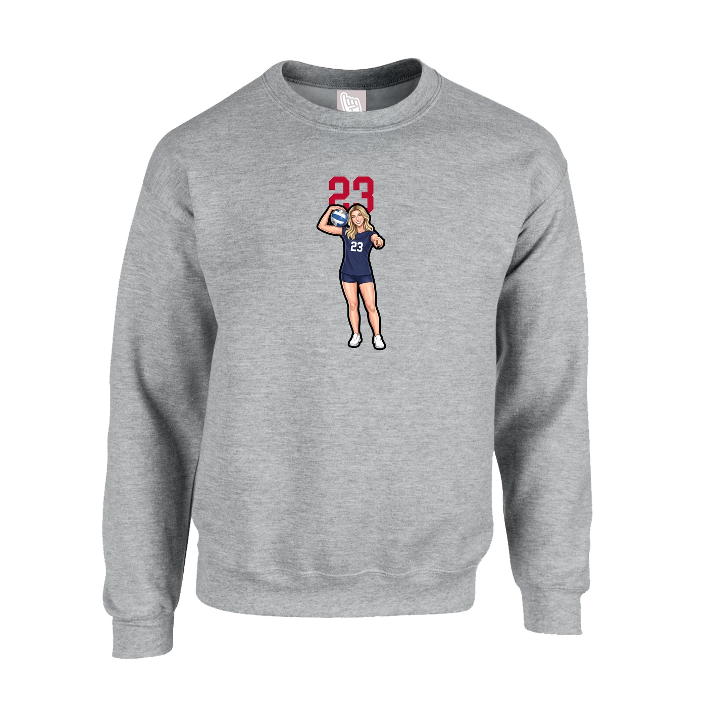 Fleece Crew — Number Top in Grey