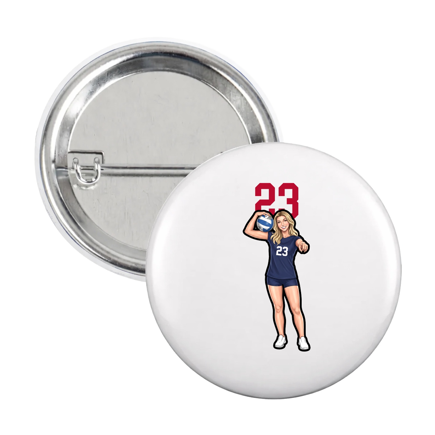 Game Day Button — Number Top in White
