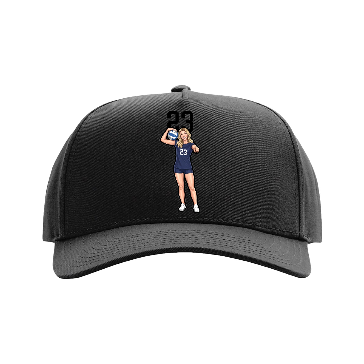 Full Fabric Five-Panel Champ Cap — Number Top in Black