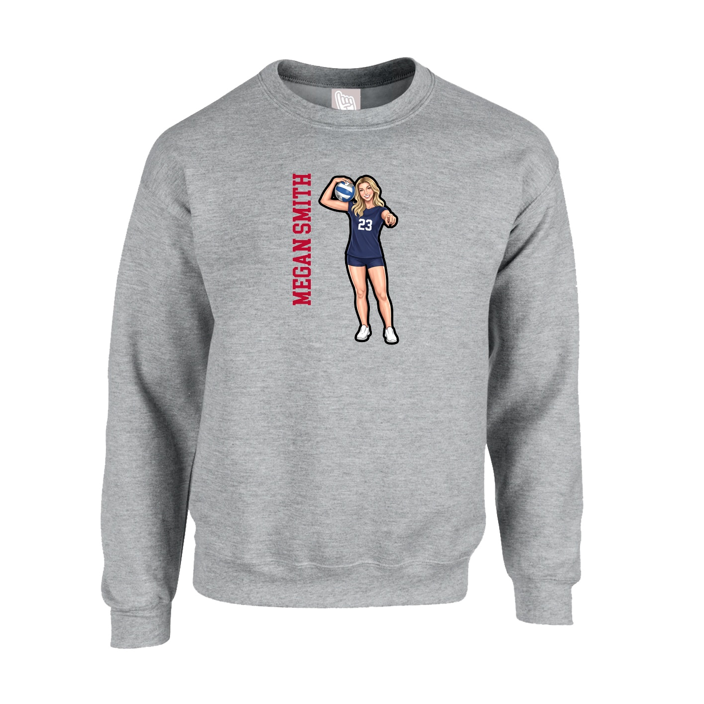 Fleece Crew — Name Vertical in Grey
