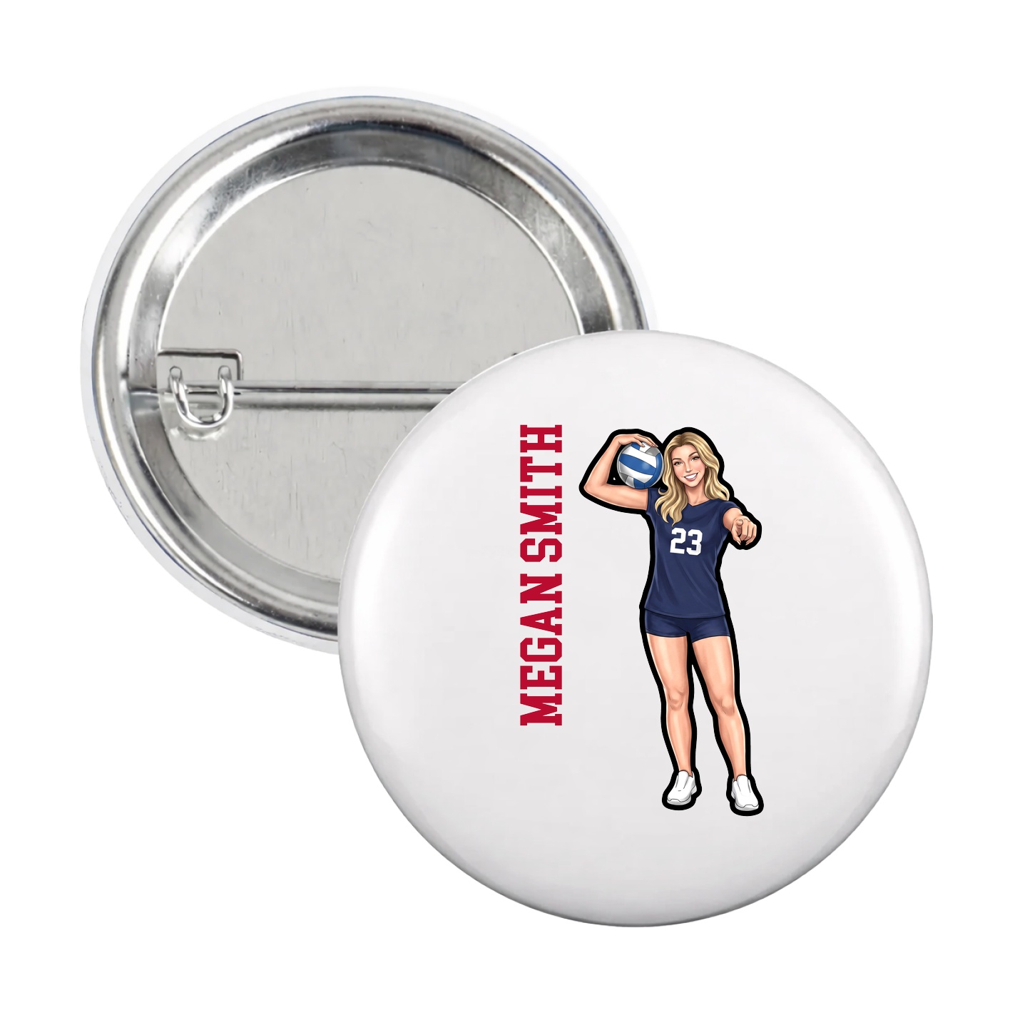 Game Day Button — Name Vertical in White