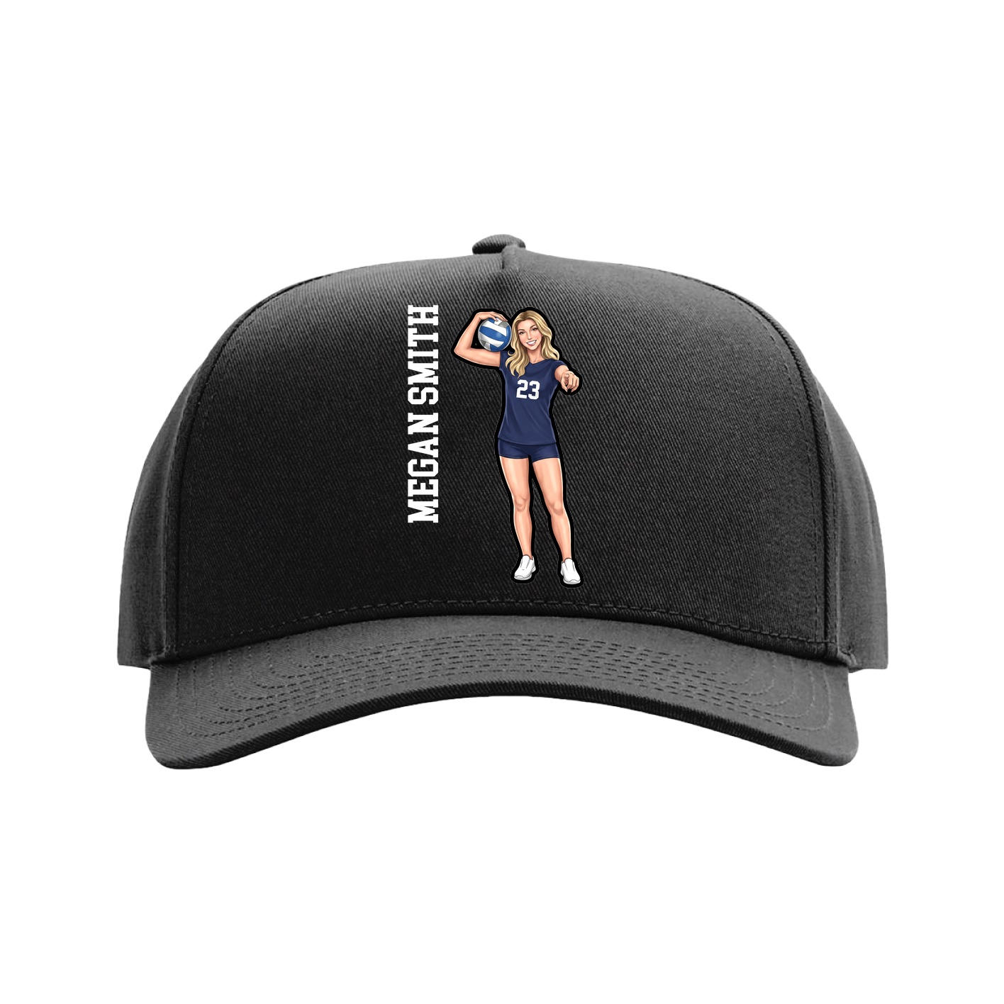 Full Fabric Five-Panel Champ Cap — Name Vertical in Black