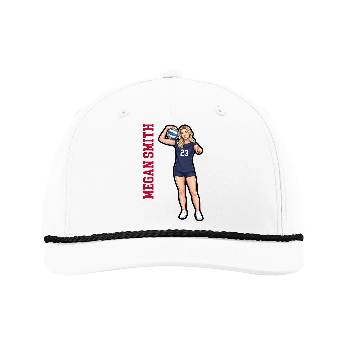 Five-Panel Classic Rope Cap — Name Vertical in White