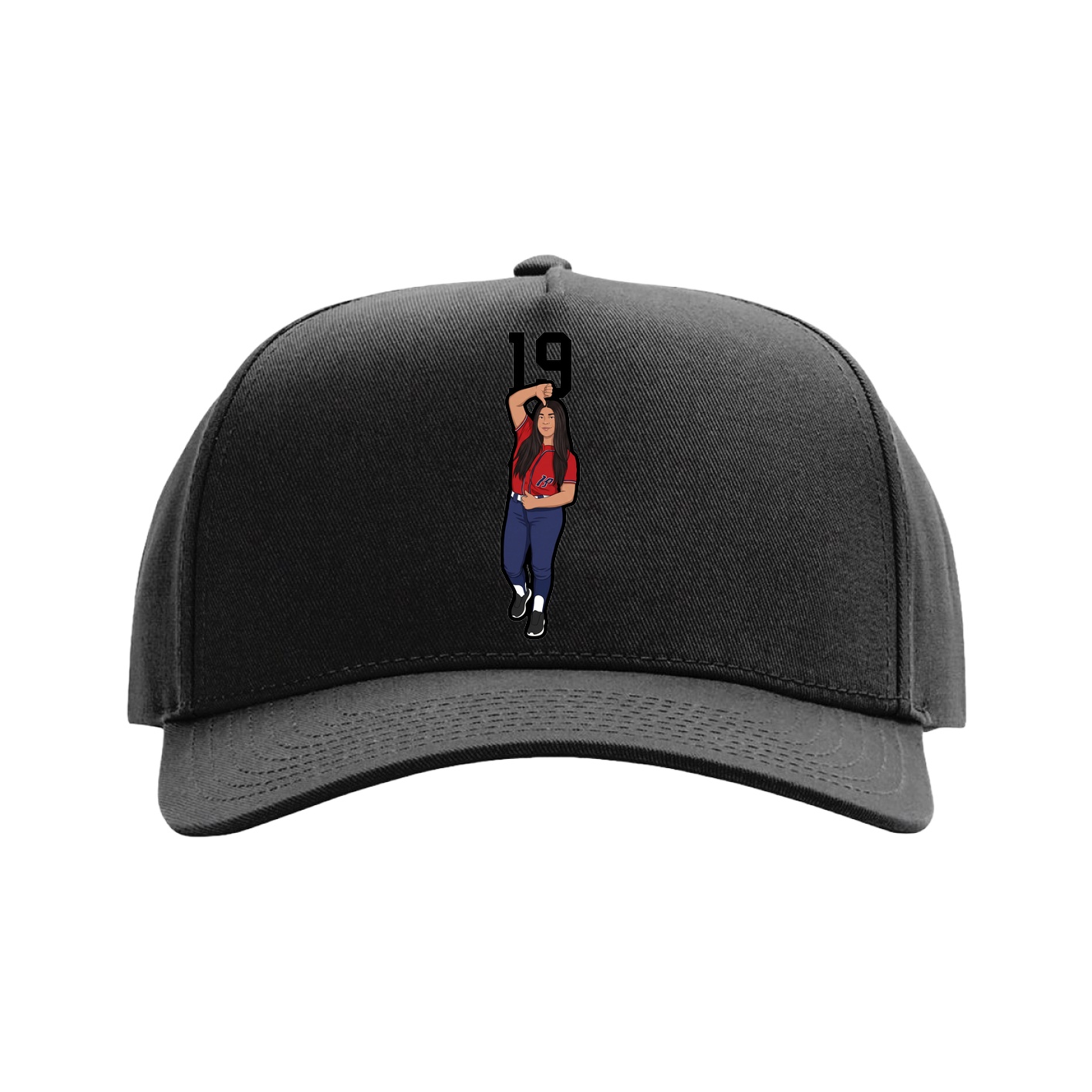 Full Fabric Five-Panel Champ Cap — Number Top in Black