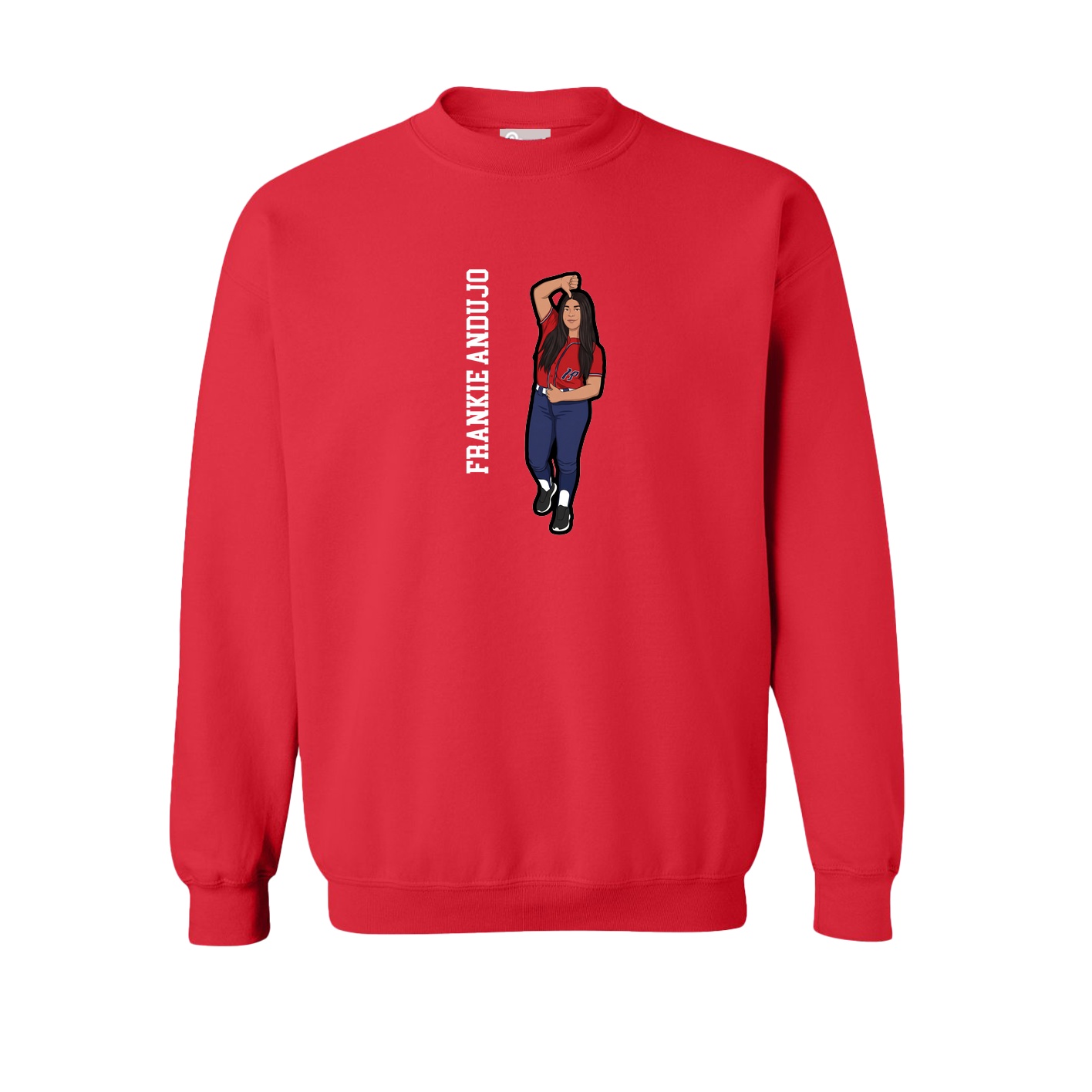 Fleece Crew — Name Vertical in Red