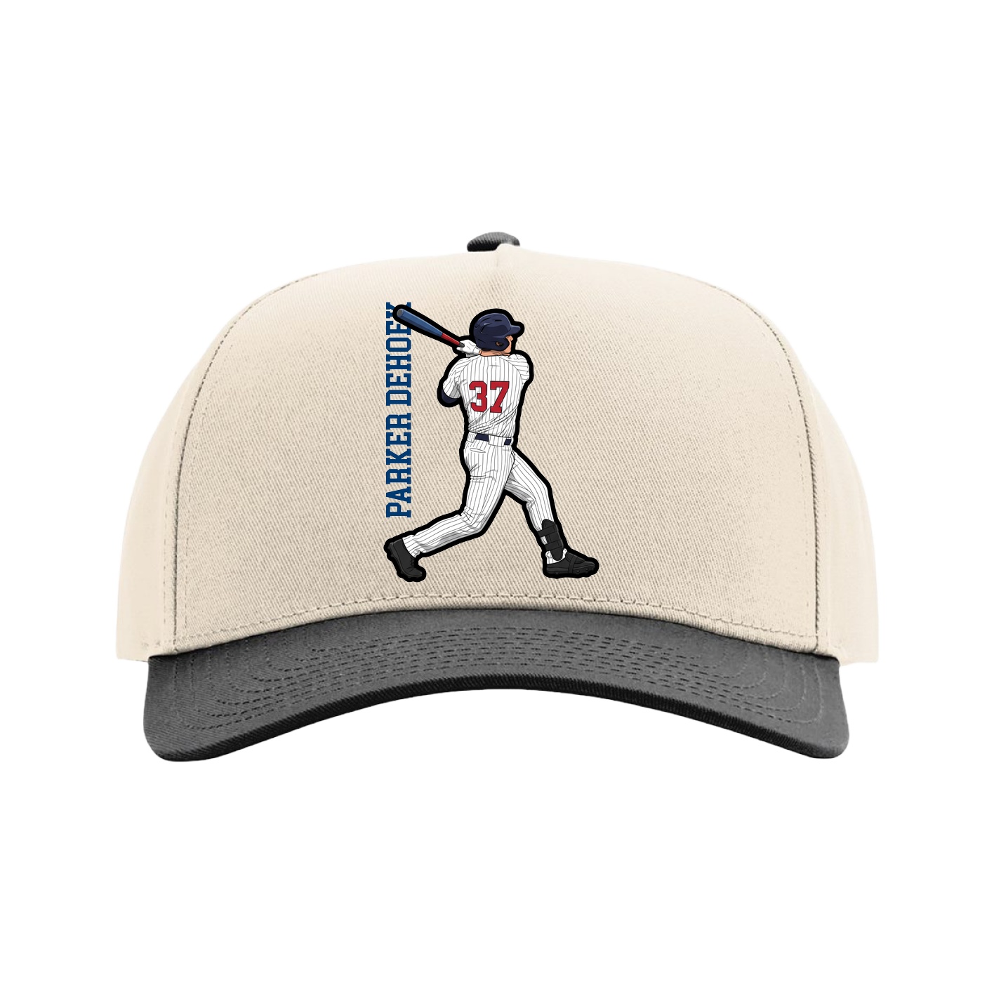 Full Fabric Five-Panel Champ Cap — Name Vertical in Cream/Black