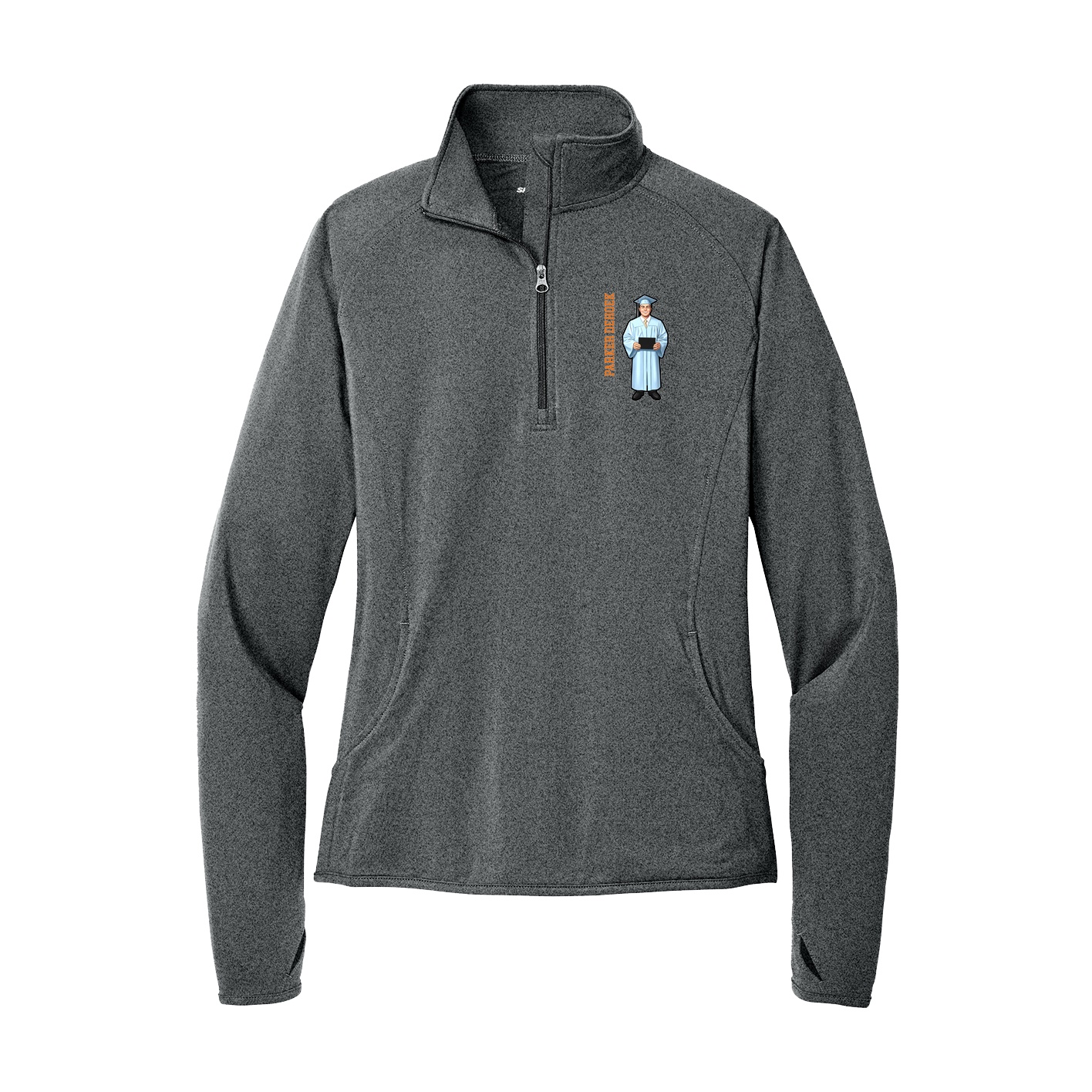Women's Q-Zip Pullover — Name Vertical in Grey