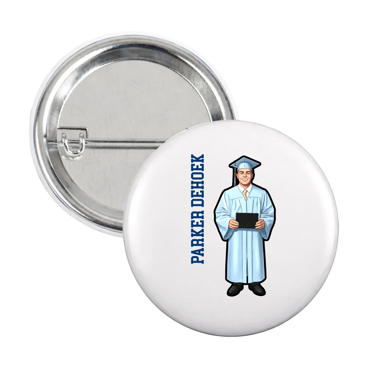Game Day Button — Name Vertical in White