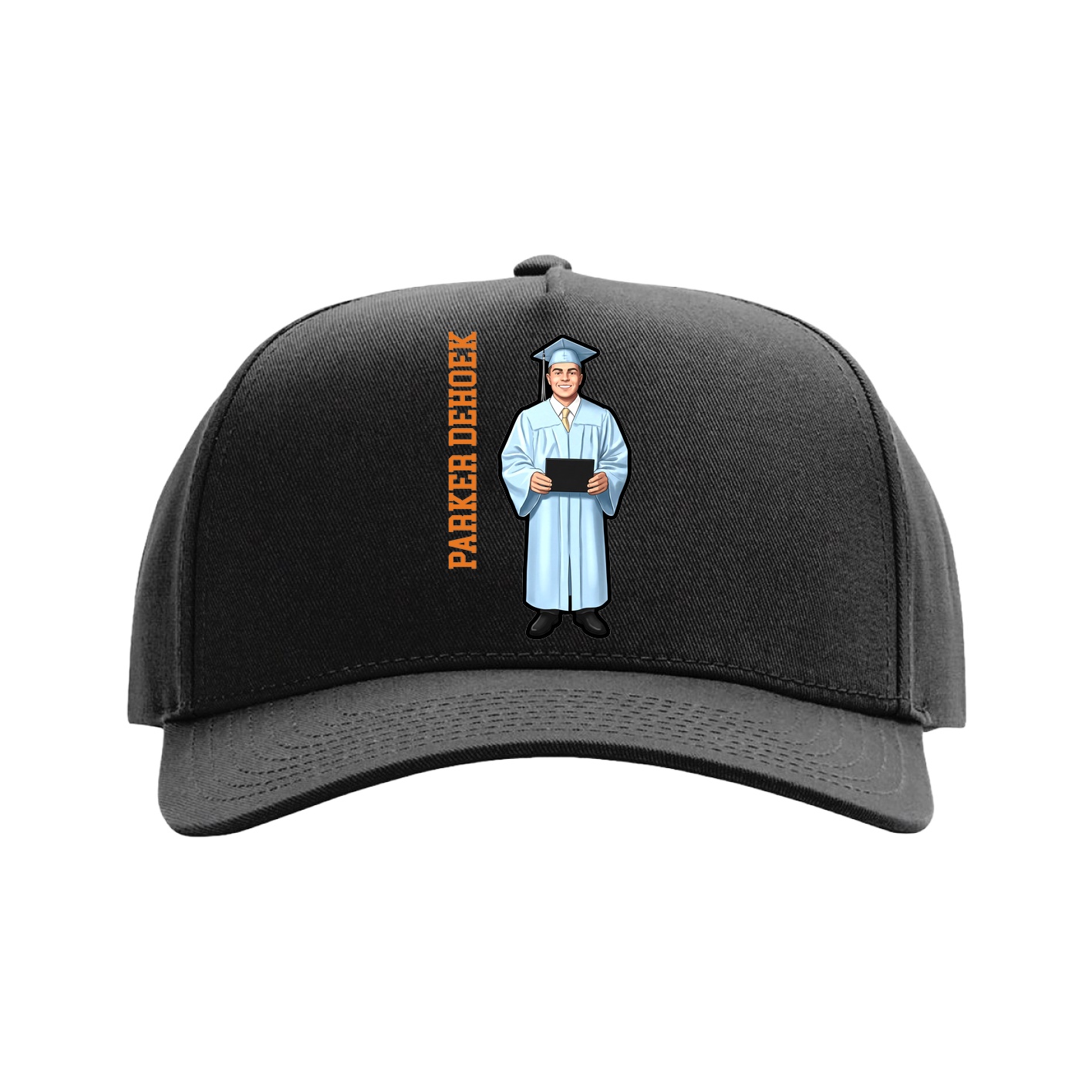 Full Fabric Five-Panel Champ Cap — Name Vertical in Black