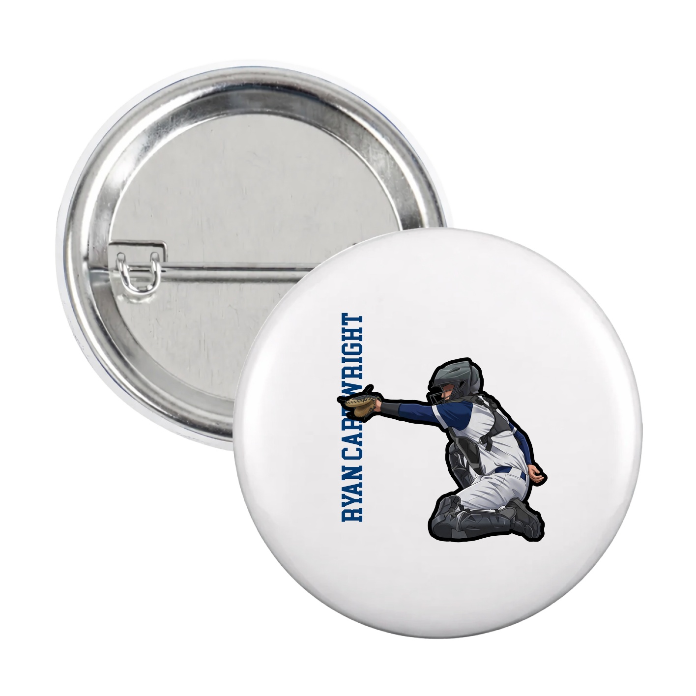 Game Day Button — Name Vertical in White