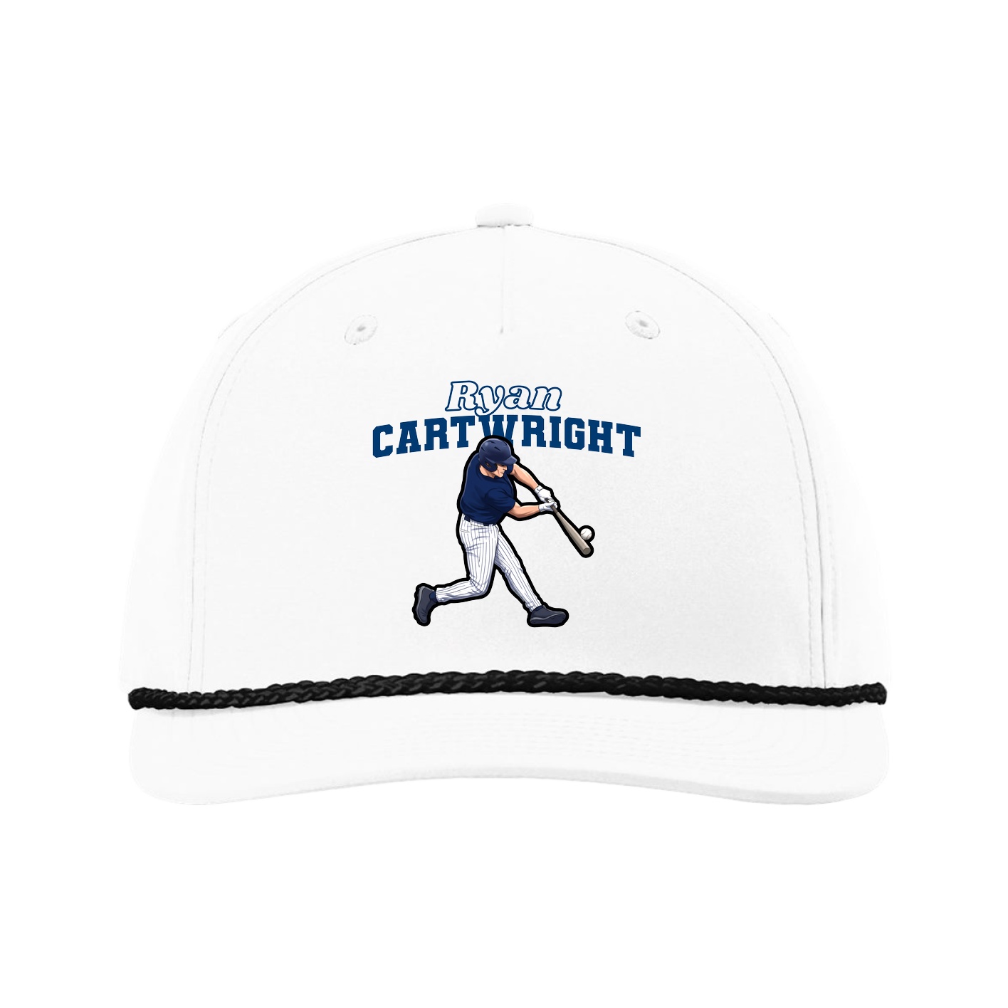 Five-Panel Classic Rope Cap — Name Arch in White