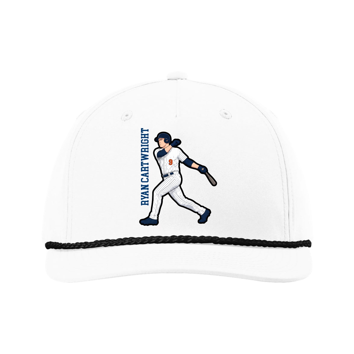 Five-Panel Classic Rope Cap — Name Vertical in White