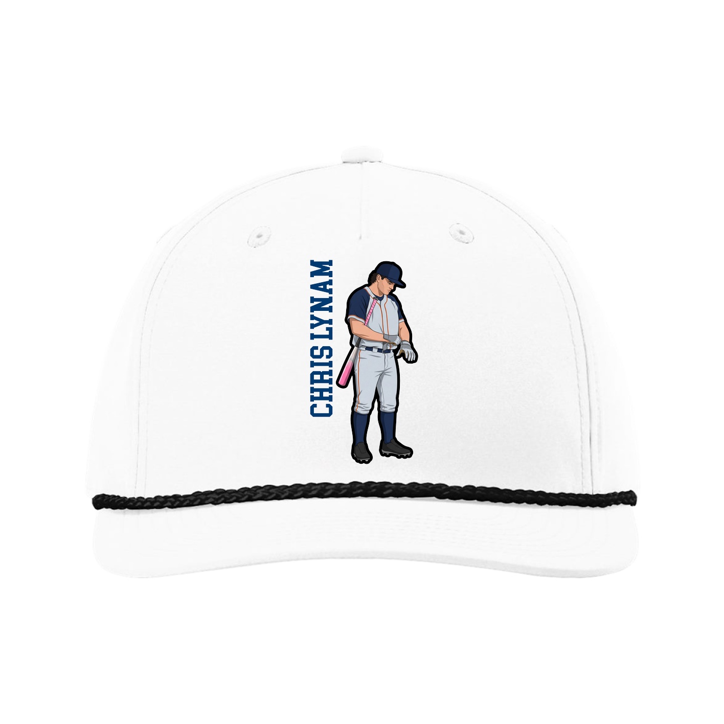 Five-Panel Classic Rope Cap — Name Vertical in White