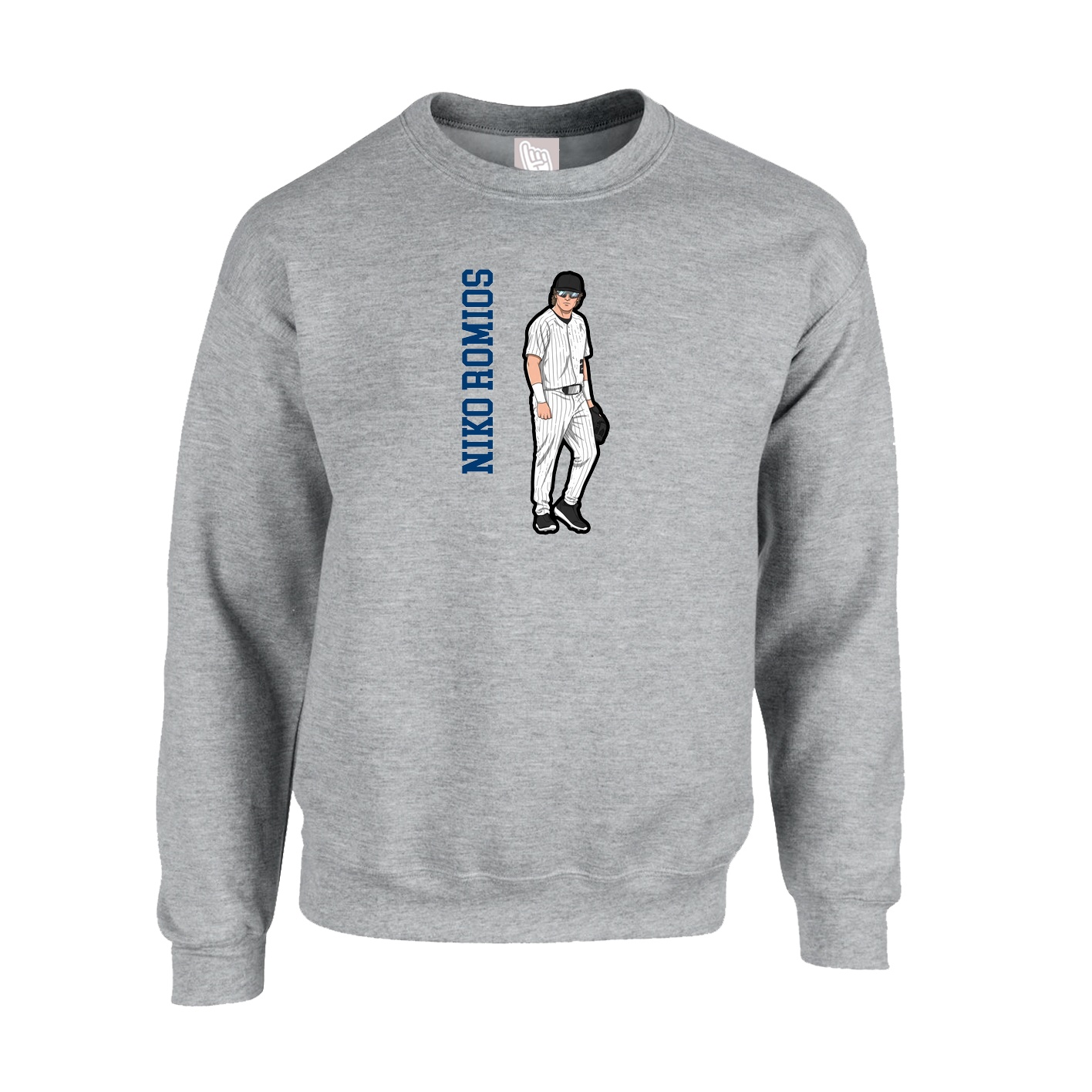 Fleece Crew — Name Vertical in Grey