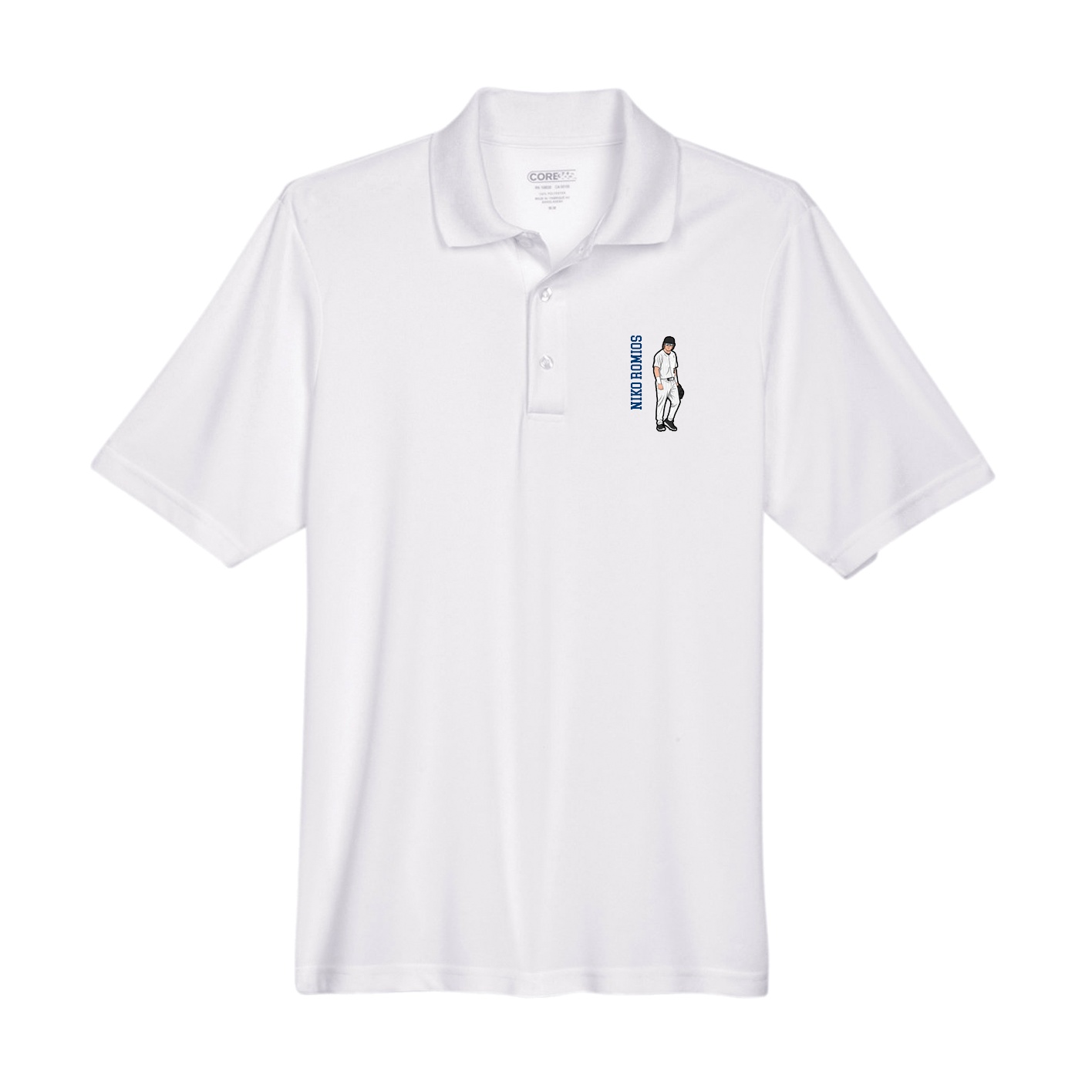 Performance Polo — Name Vertical in White