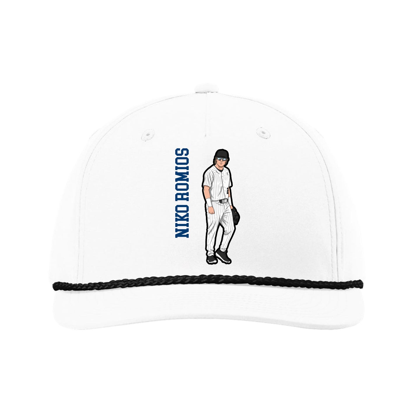 Five-Panel Classic Rope Cap — Name Vertical in White