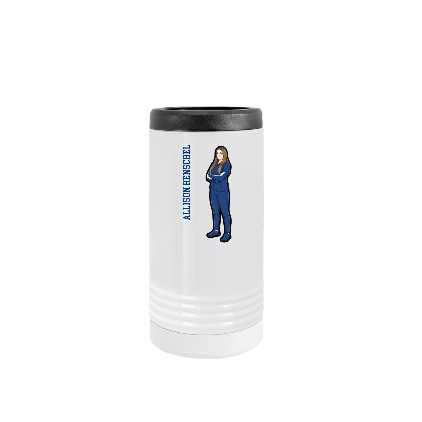 Slim Beverage Holder — Name Vertical in White