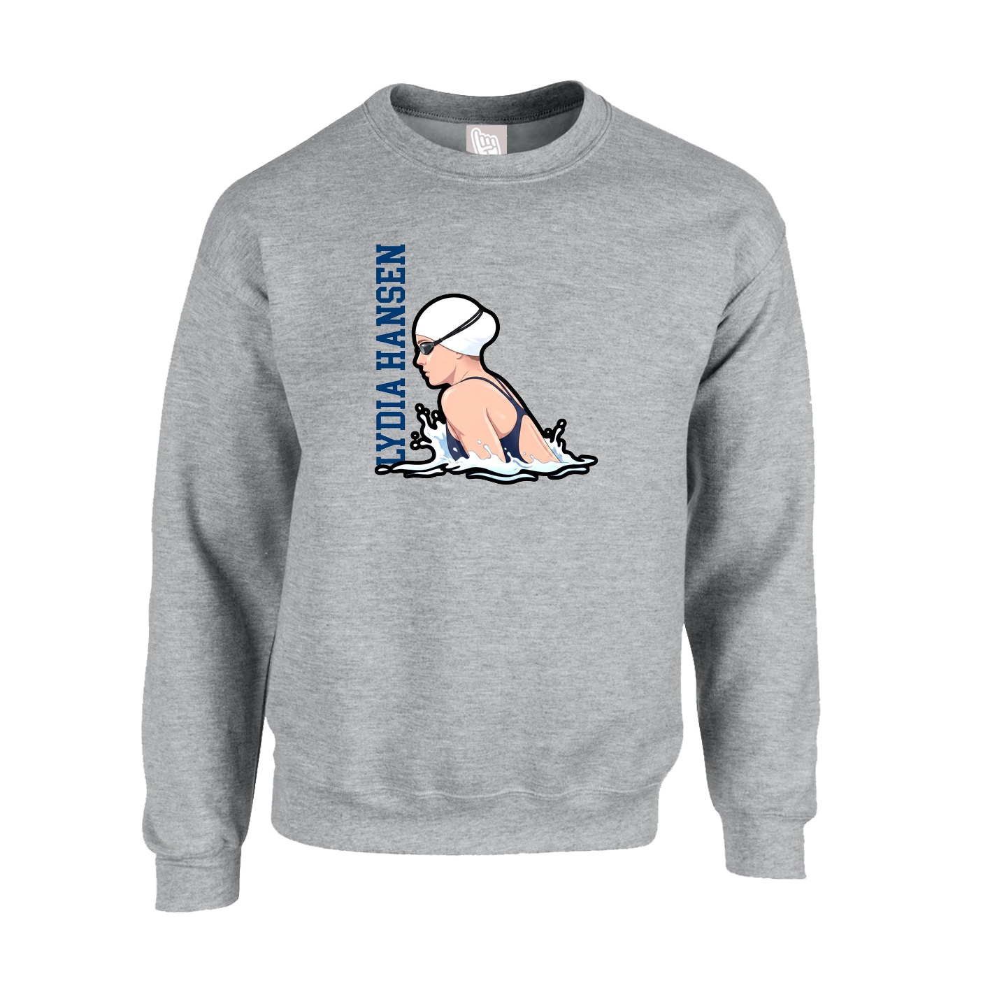 Fleece Crew — Name Vertical in Grey