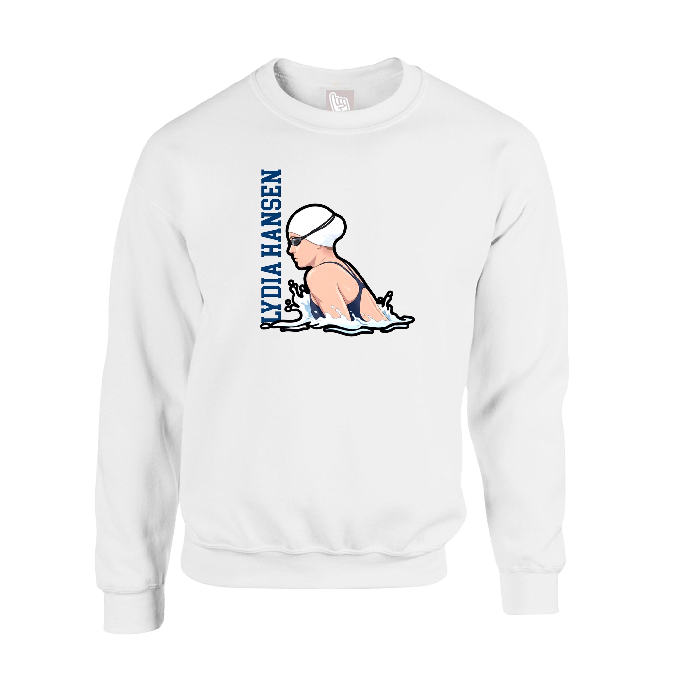 Fleece Crew — Name Vertical in White