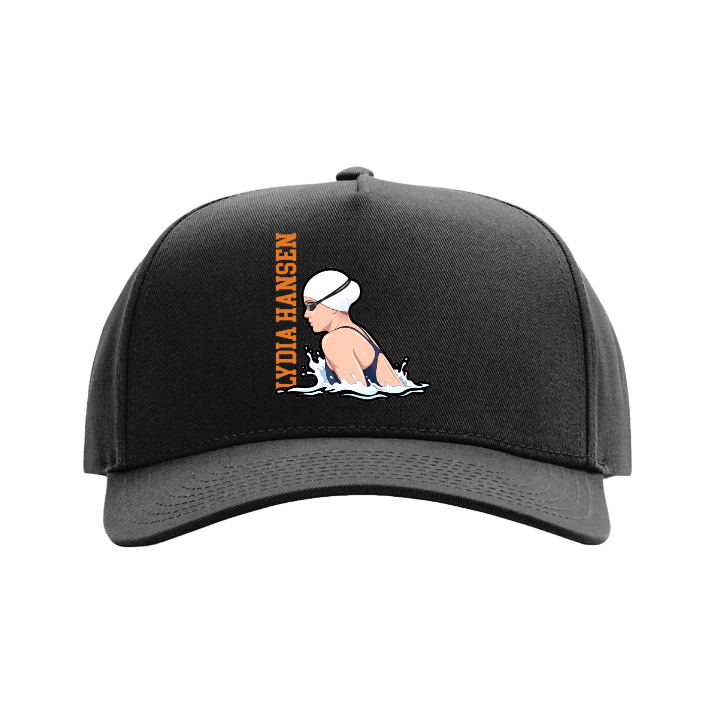 Full Fabric Five-Panel Champ Cap — Name Vertical in Black