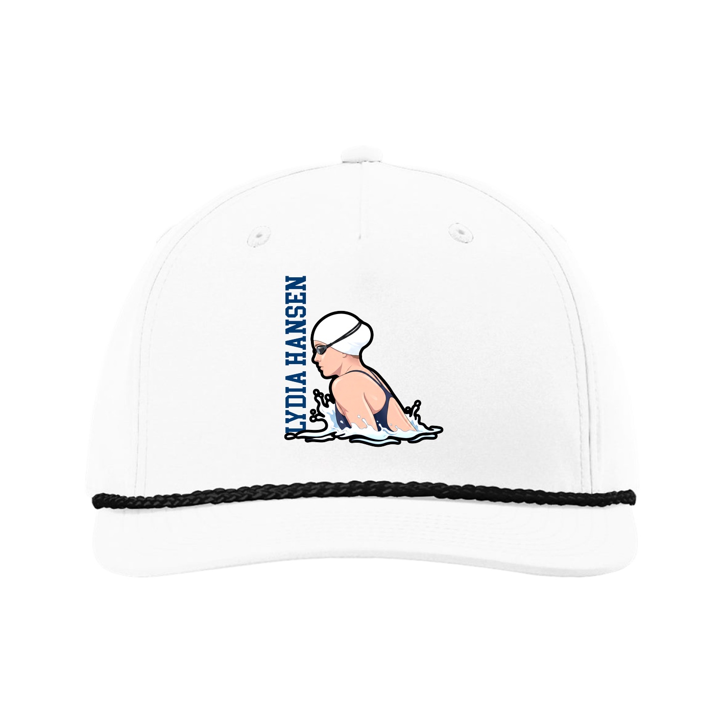 Five-Panel Classic Rope Cap — Name Vertical in White
