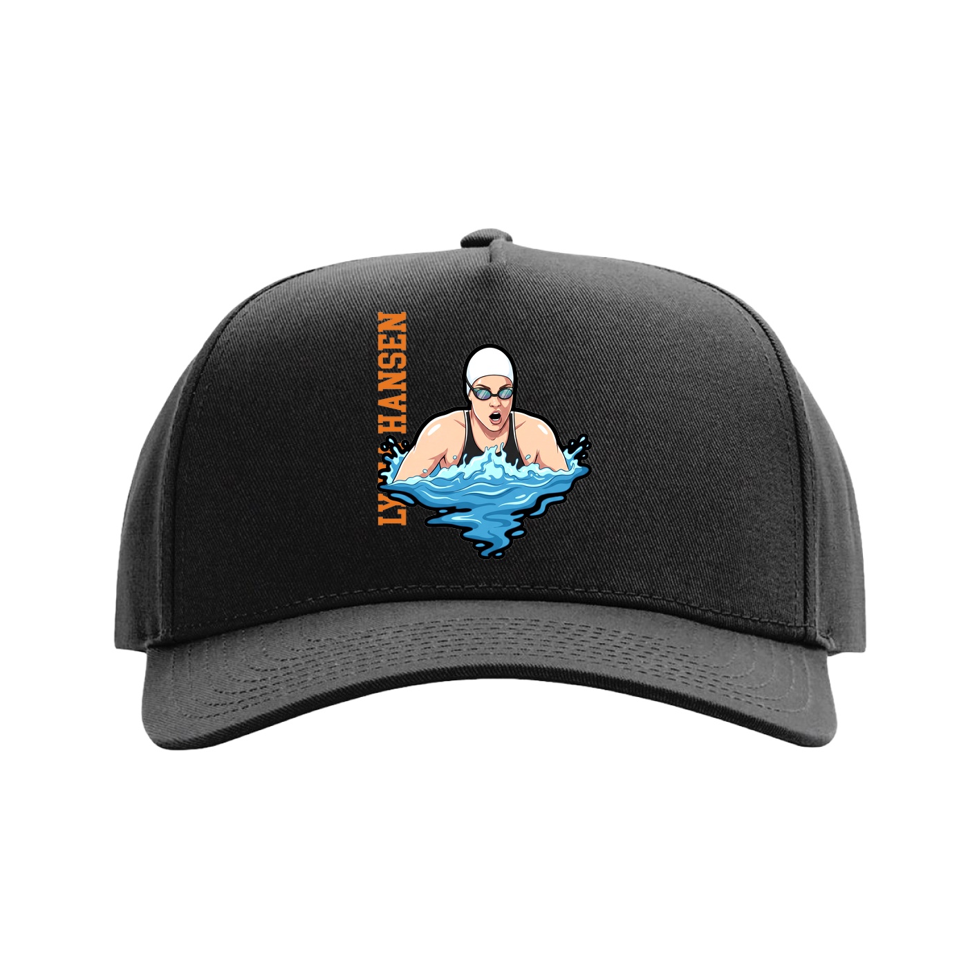 Full Fabric Five-Panel Champ Cap — Name Vertical in Black